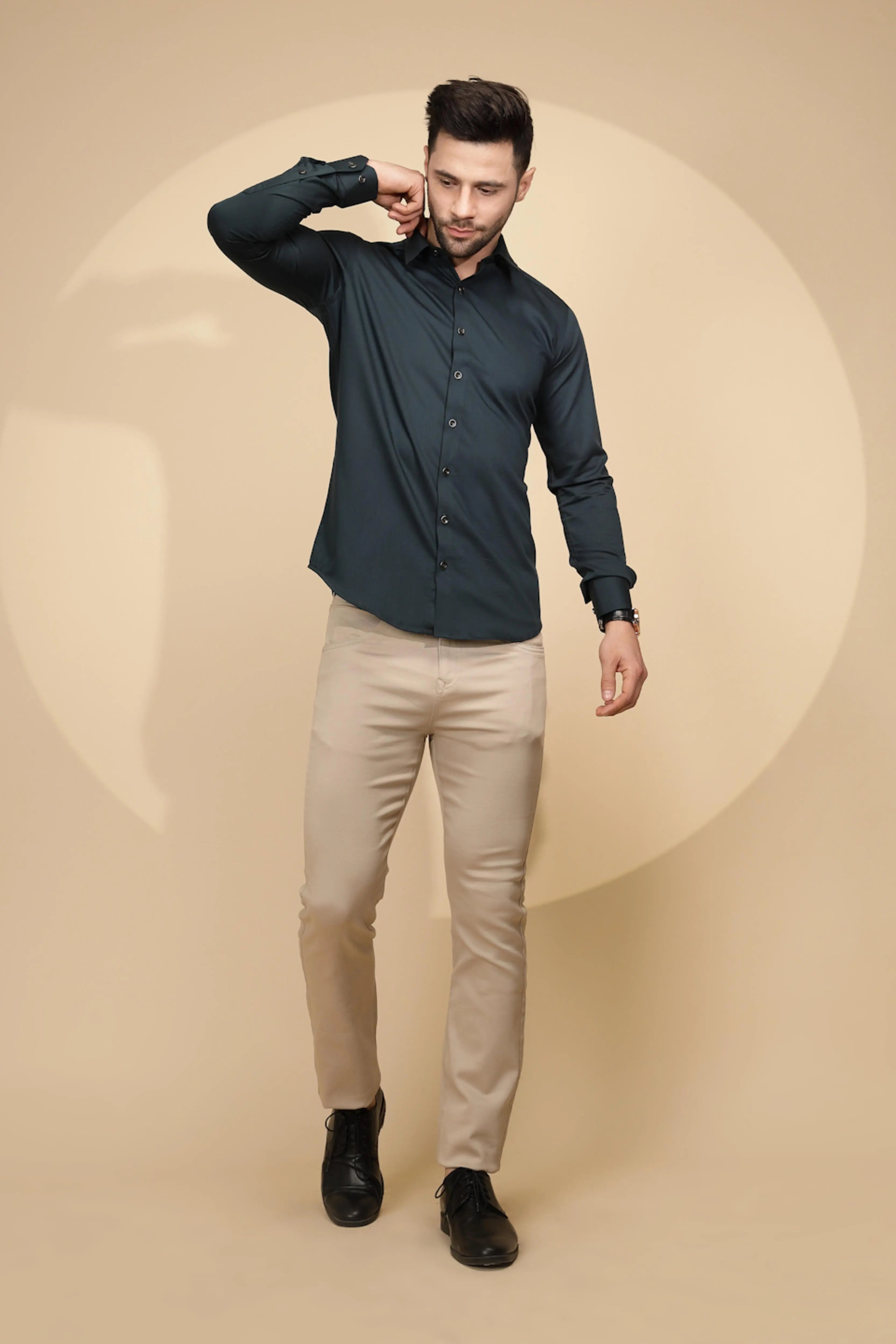 Teal Cotton Blend Regular Fit Shirt For Men - Global Republic