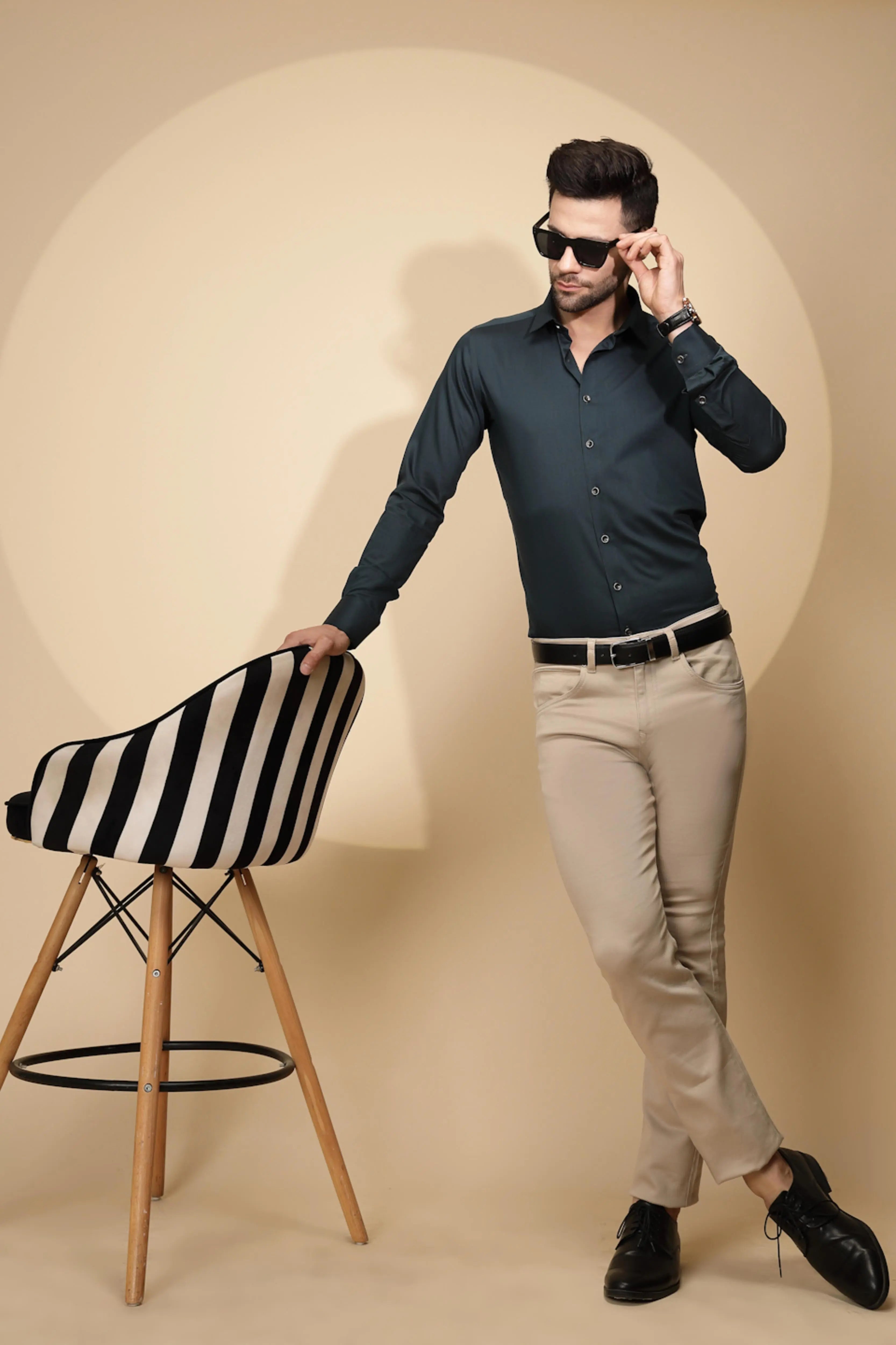 Teal Cotton Blend Regular Fit Shirt - Global Republic