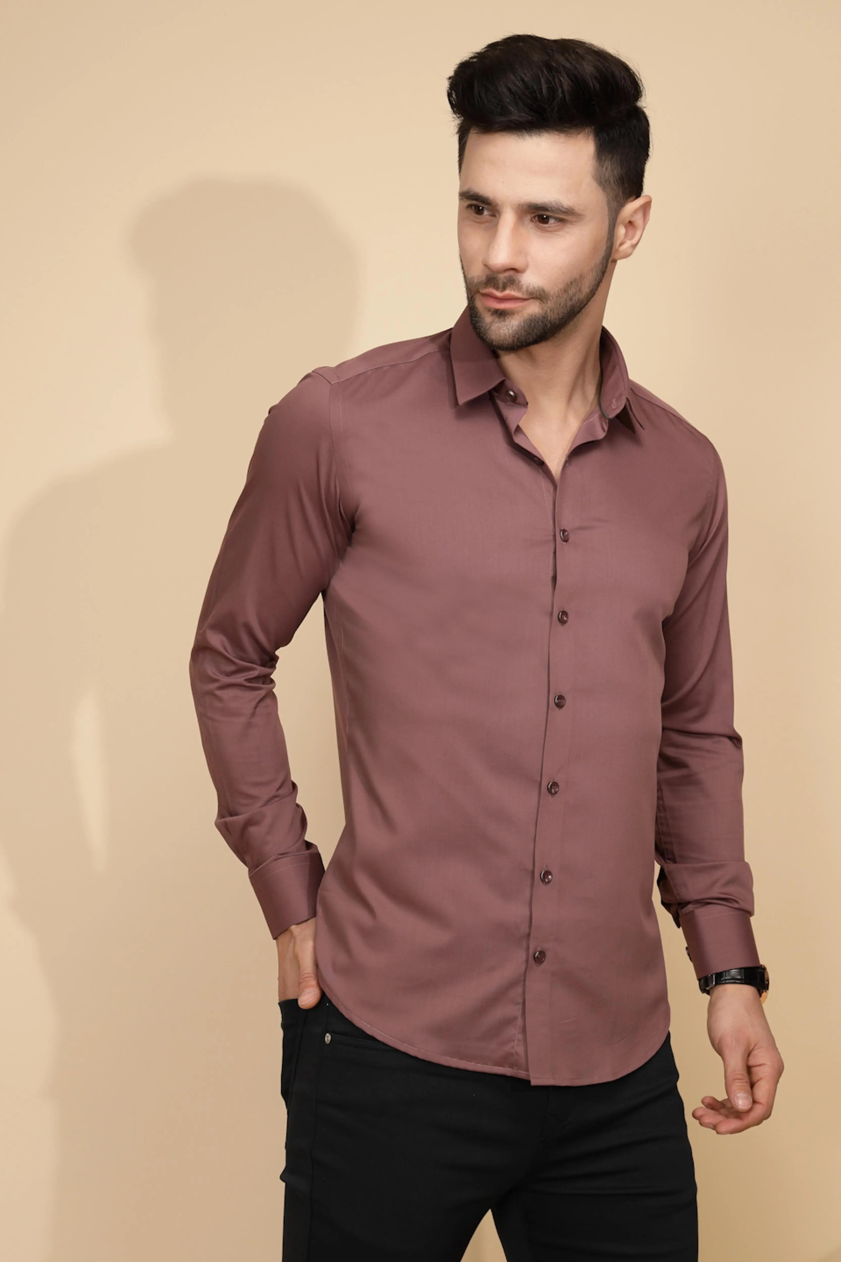 Purple Cotton Blend Regular Fit Shirt For Men - Global Republic