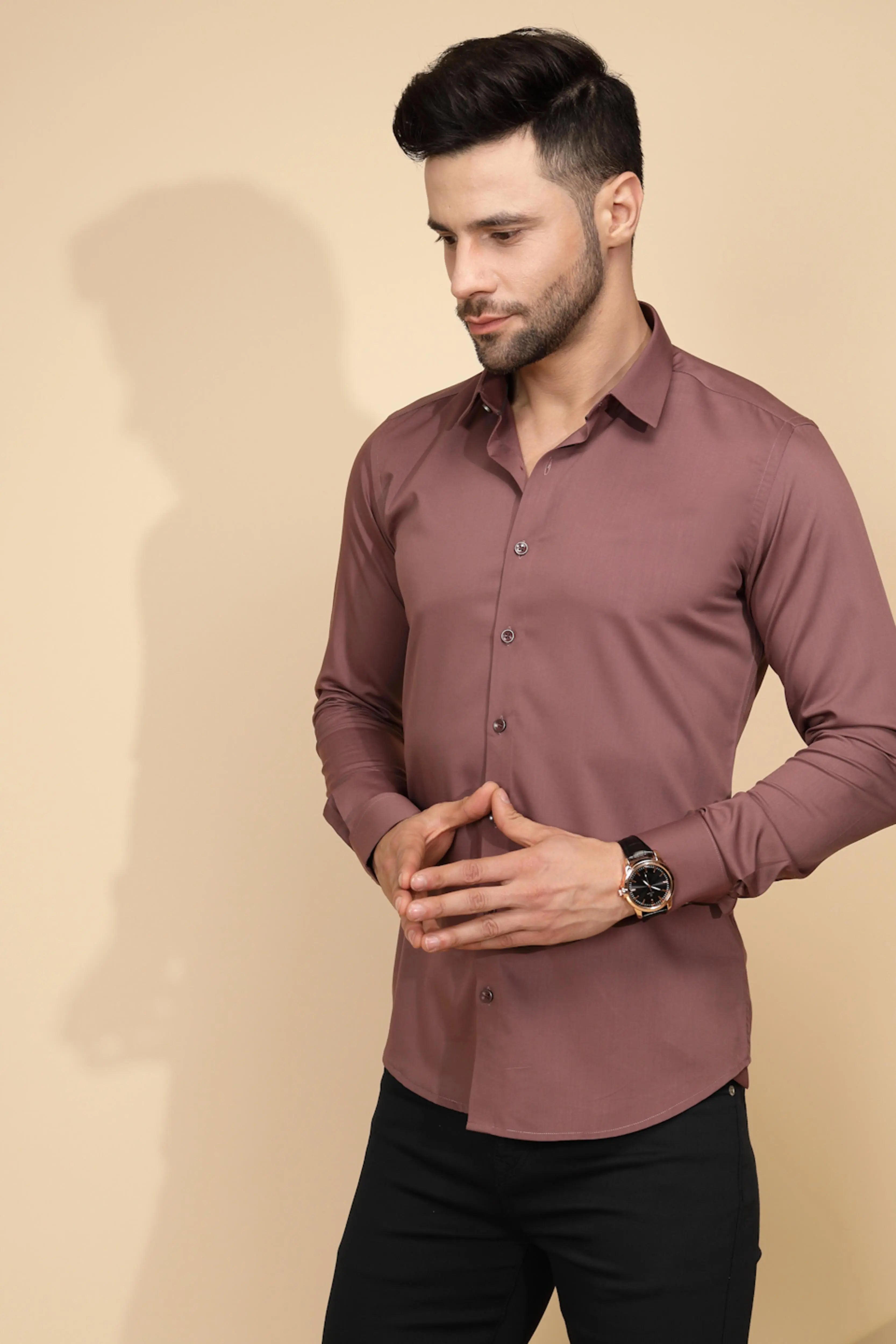 Purple Cotton Blend Regular Fit Shirt For Men - Global Republic