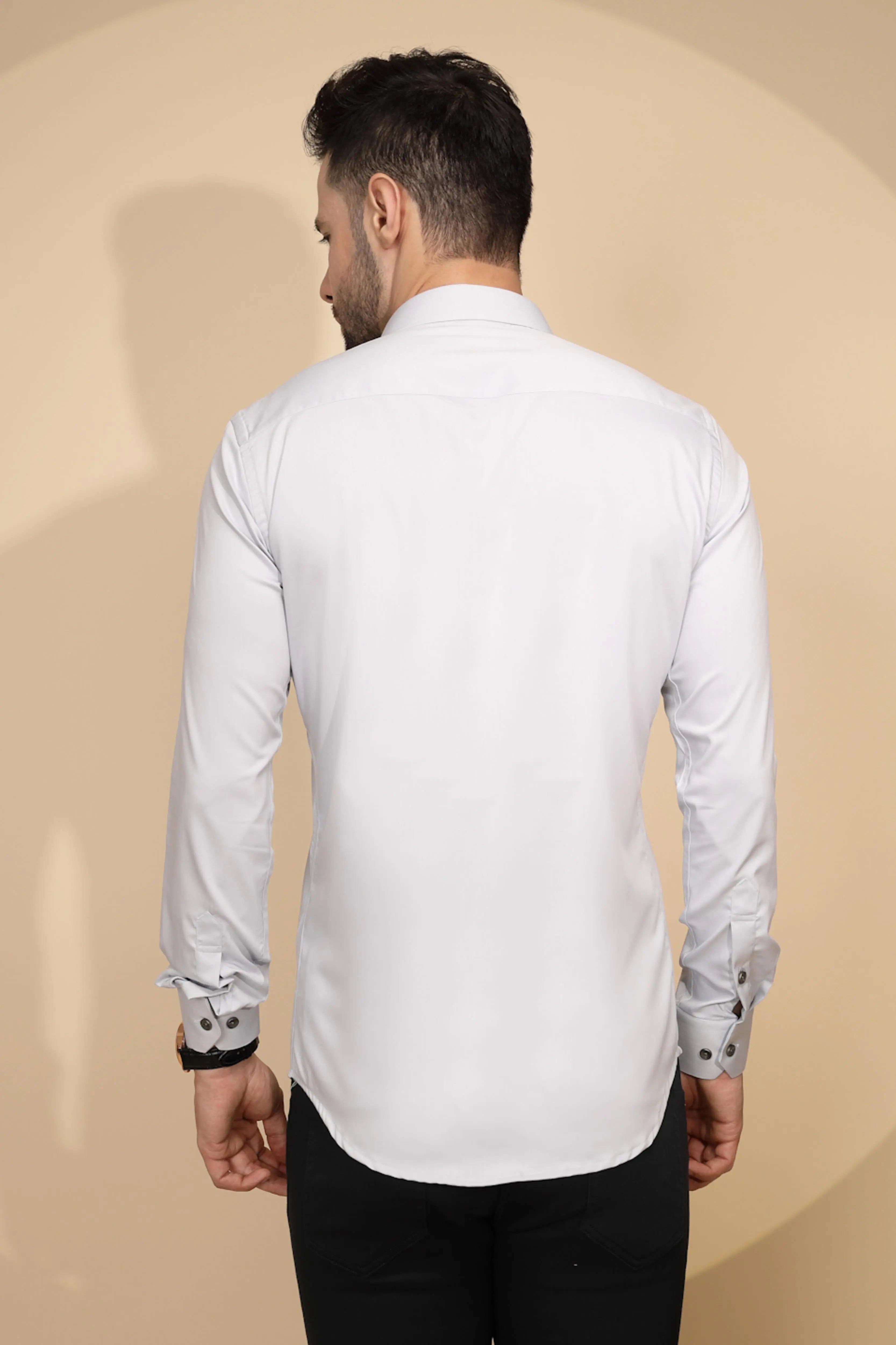 Grey Cotton Blend Regular Fit Shirt - Global Republic