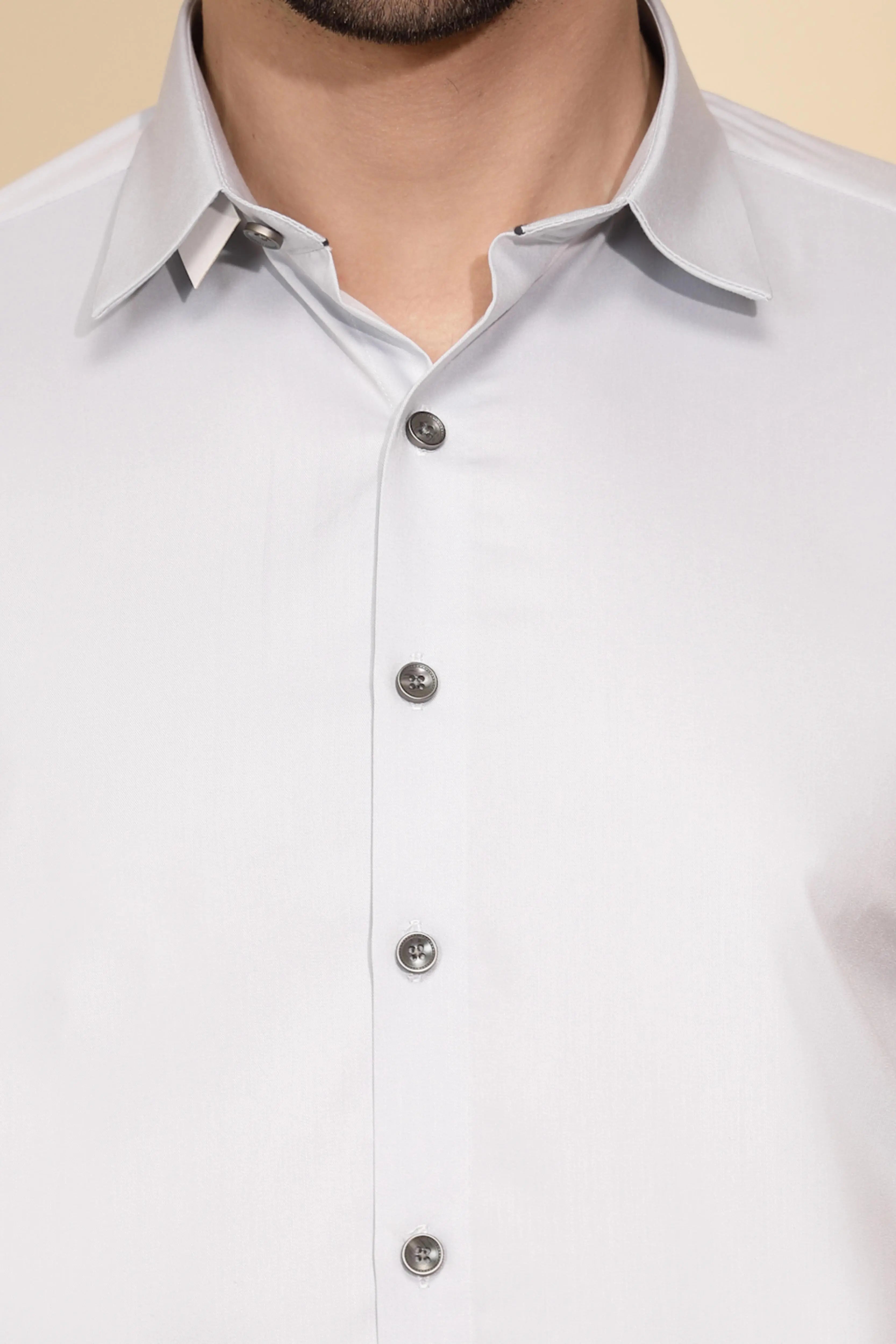Grey Cotton Blend Regular Fit Shirt - Global Republic