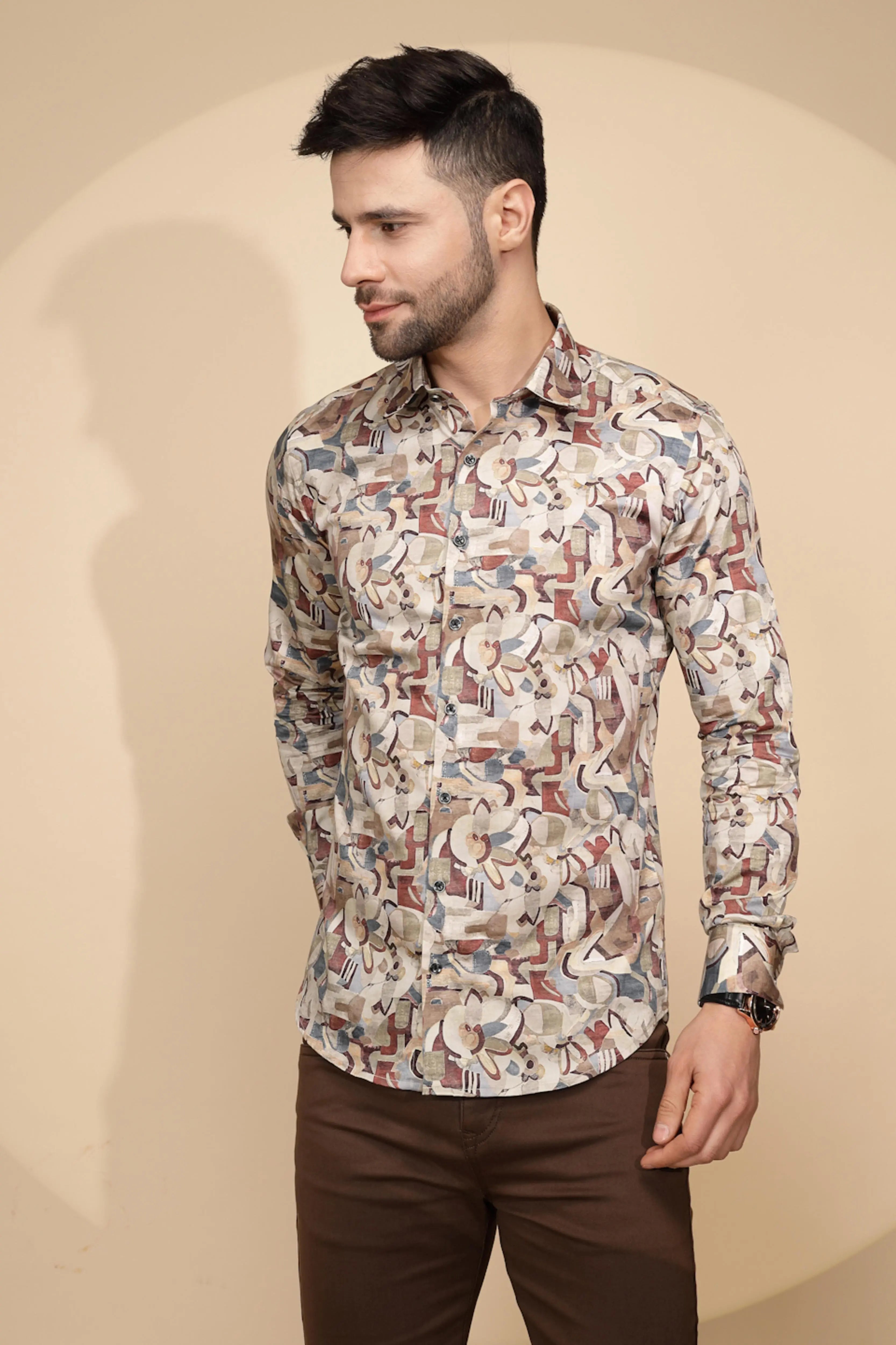Earthy Cubism Cotton Regular Fit Shirt For Mens - Global Republic