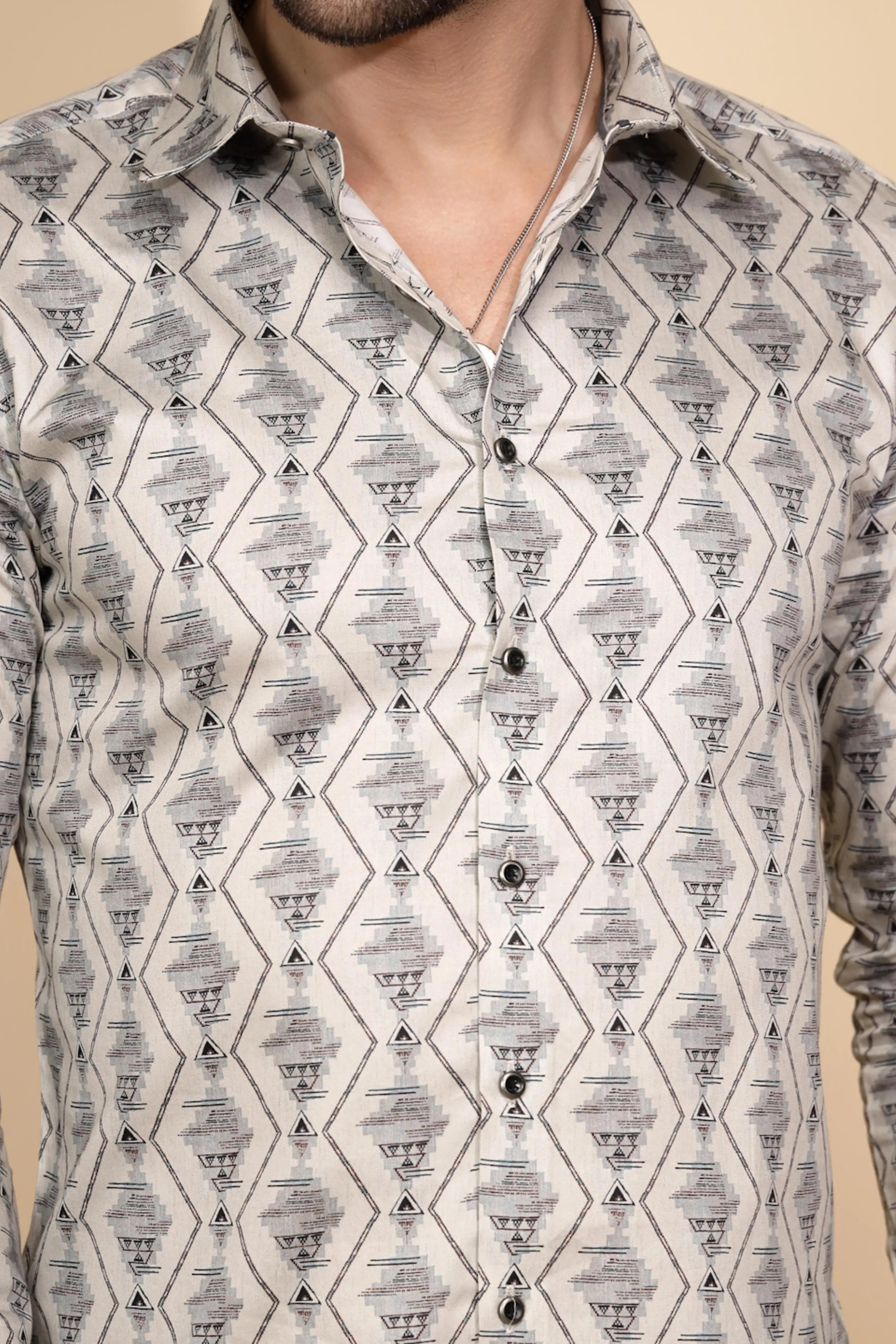 Ecru Aztec Cotton Regular Fit Shirt For Mens - Global Republic