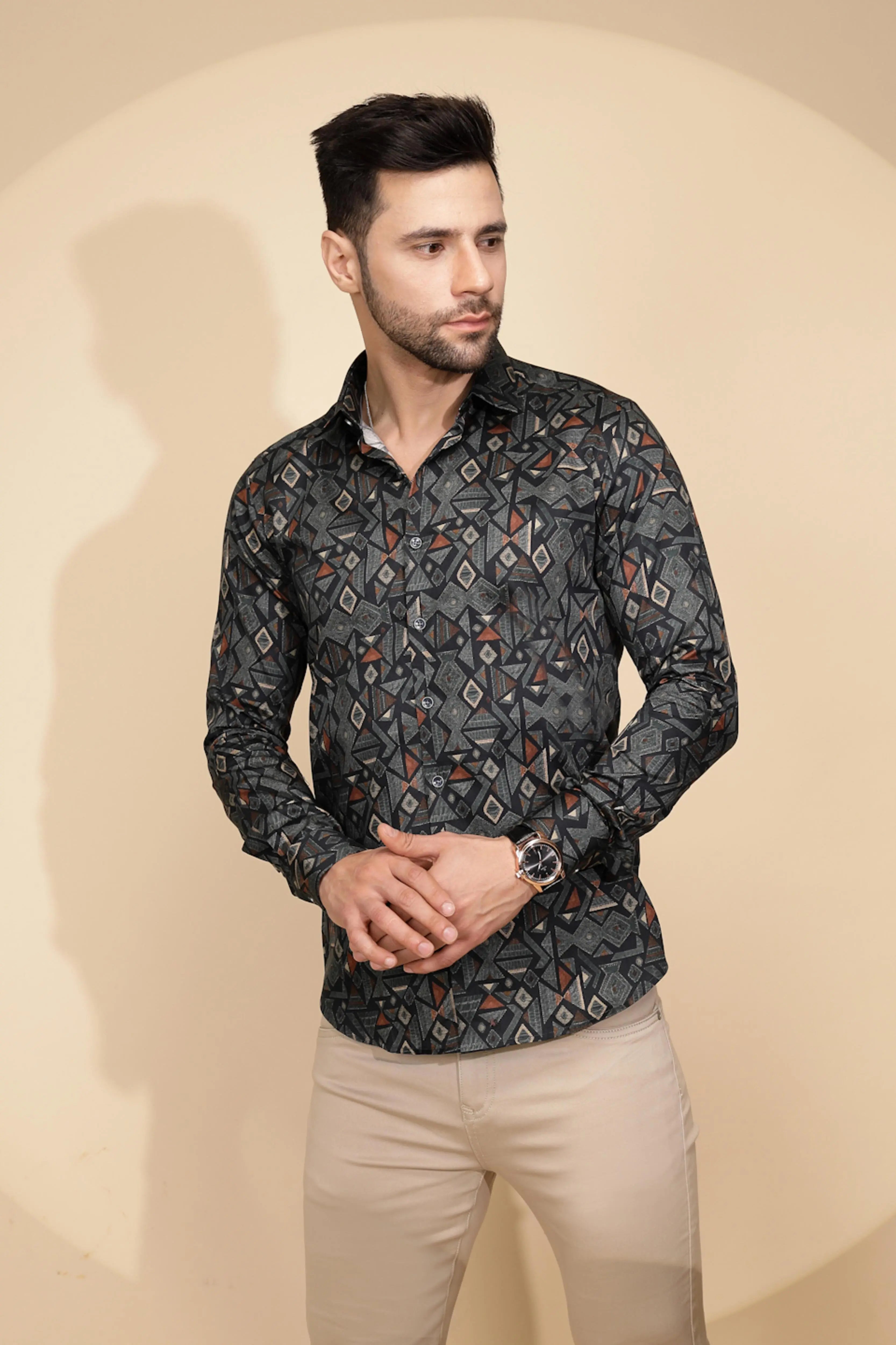 Teal Aztec Cotton Regular Fit Shirt For Mens - Global Republic