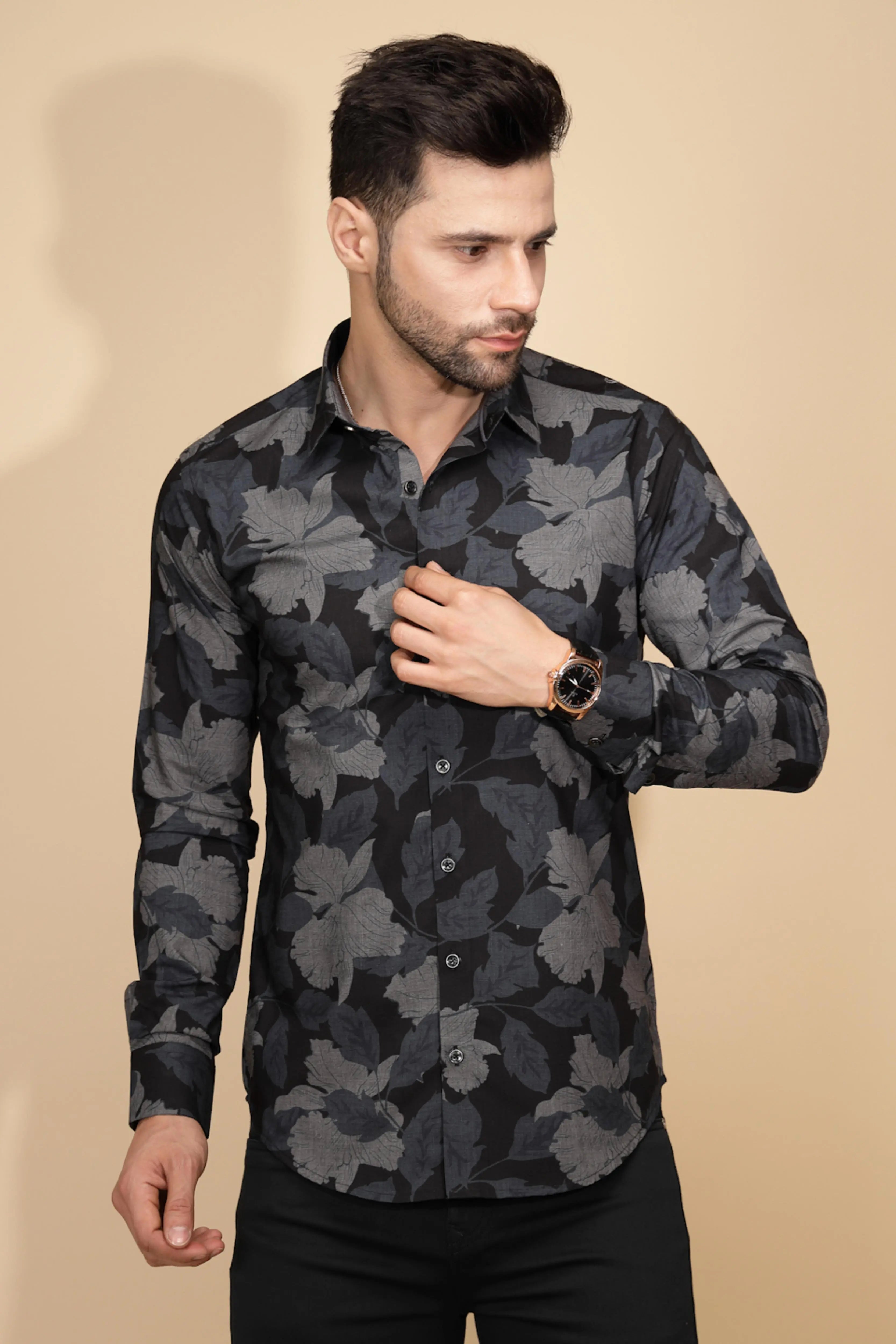 Black Cotton Regular Fit Shirt For Mens - Global Republic