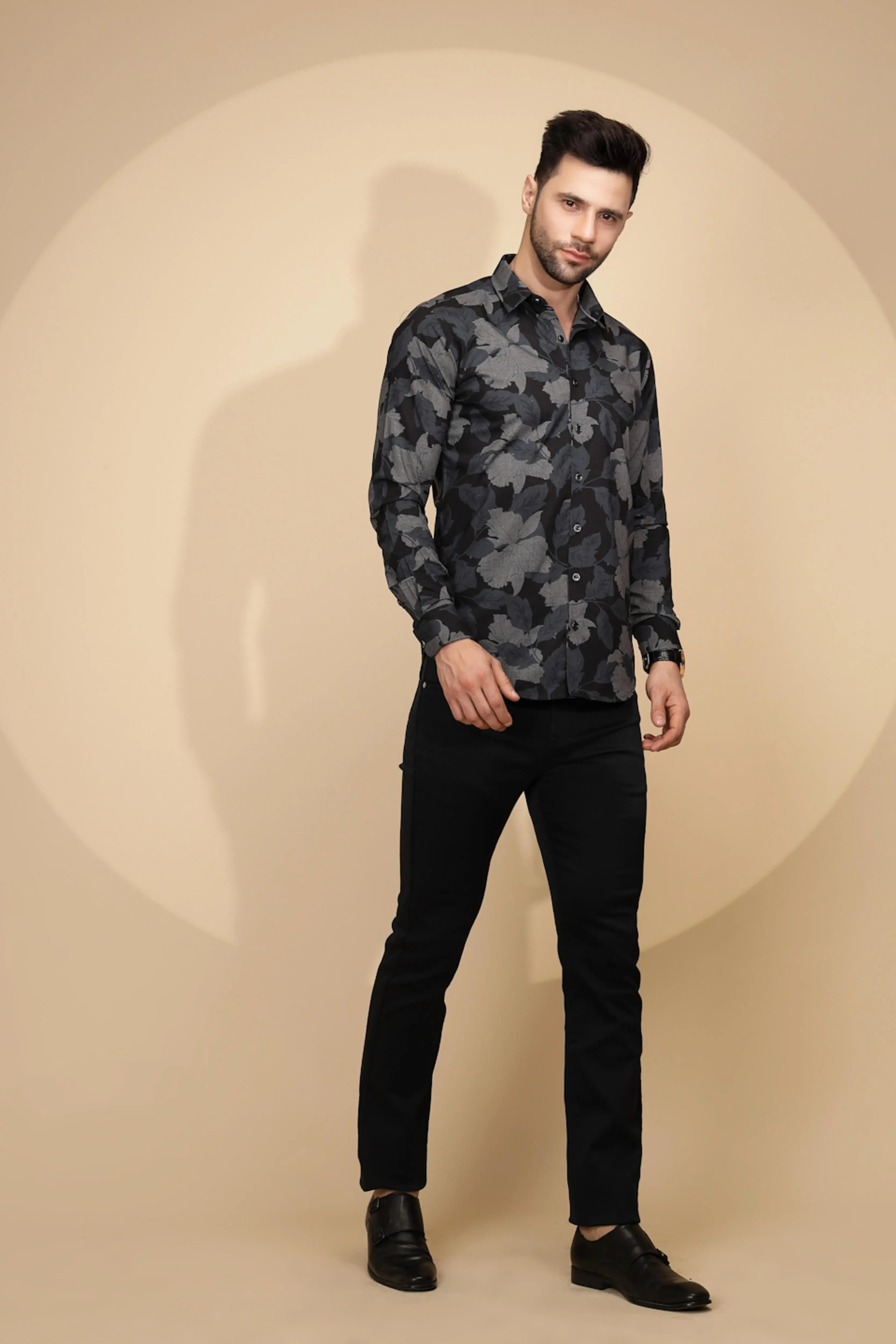 Black Cotton Regular Fit Shirt For Mens - Global Republic