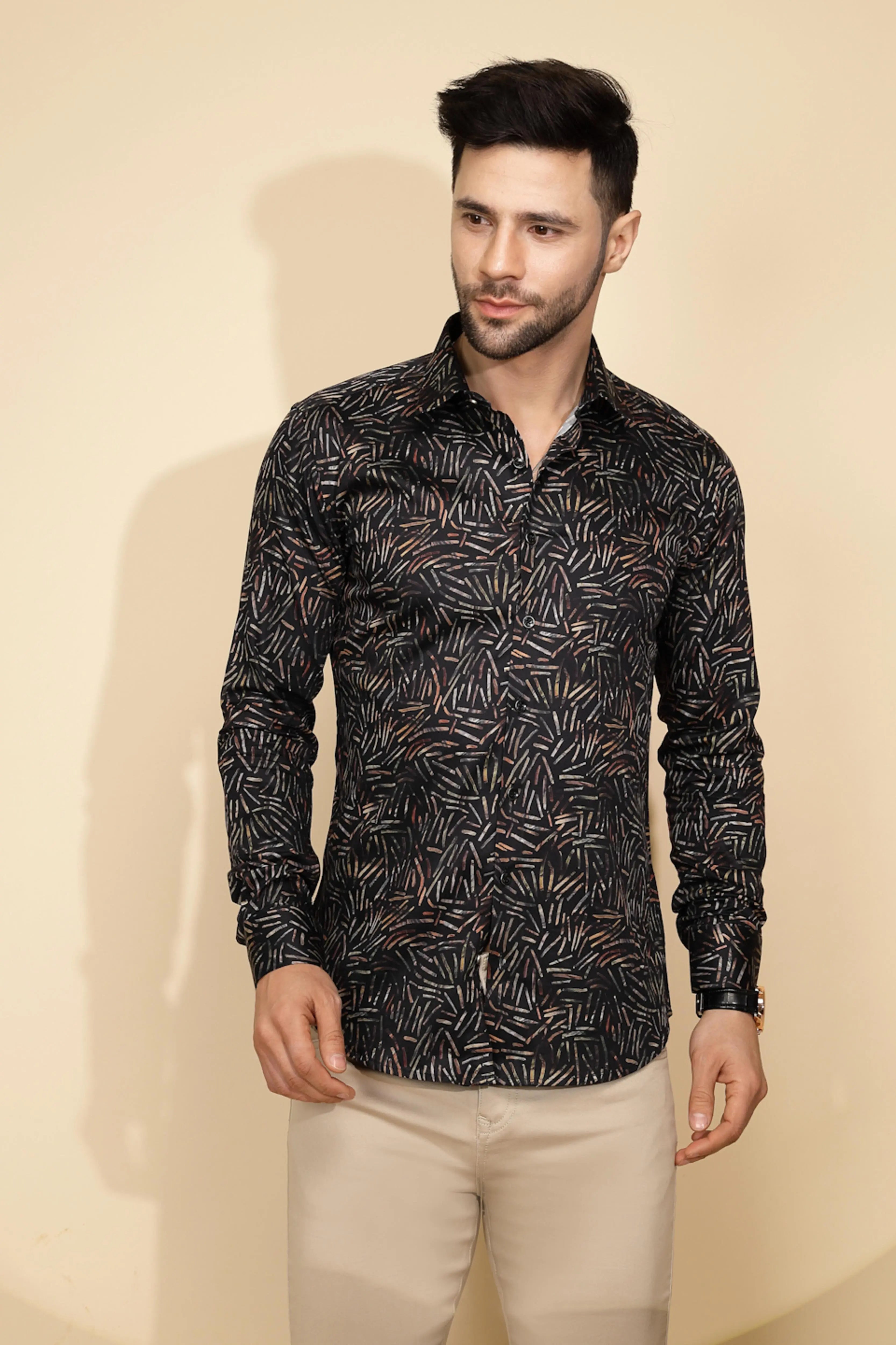 Black Cotton Regular Fit Shirt - Global Republic