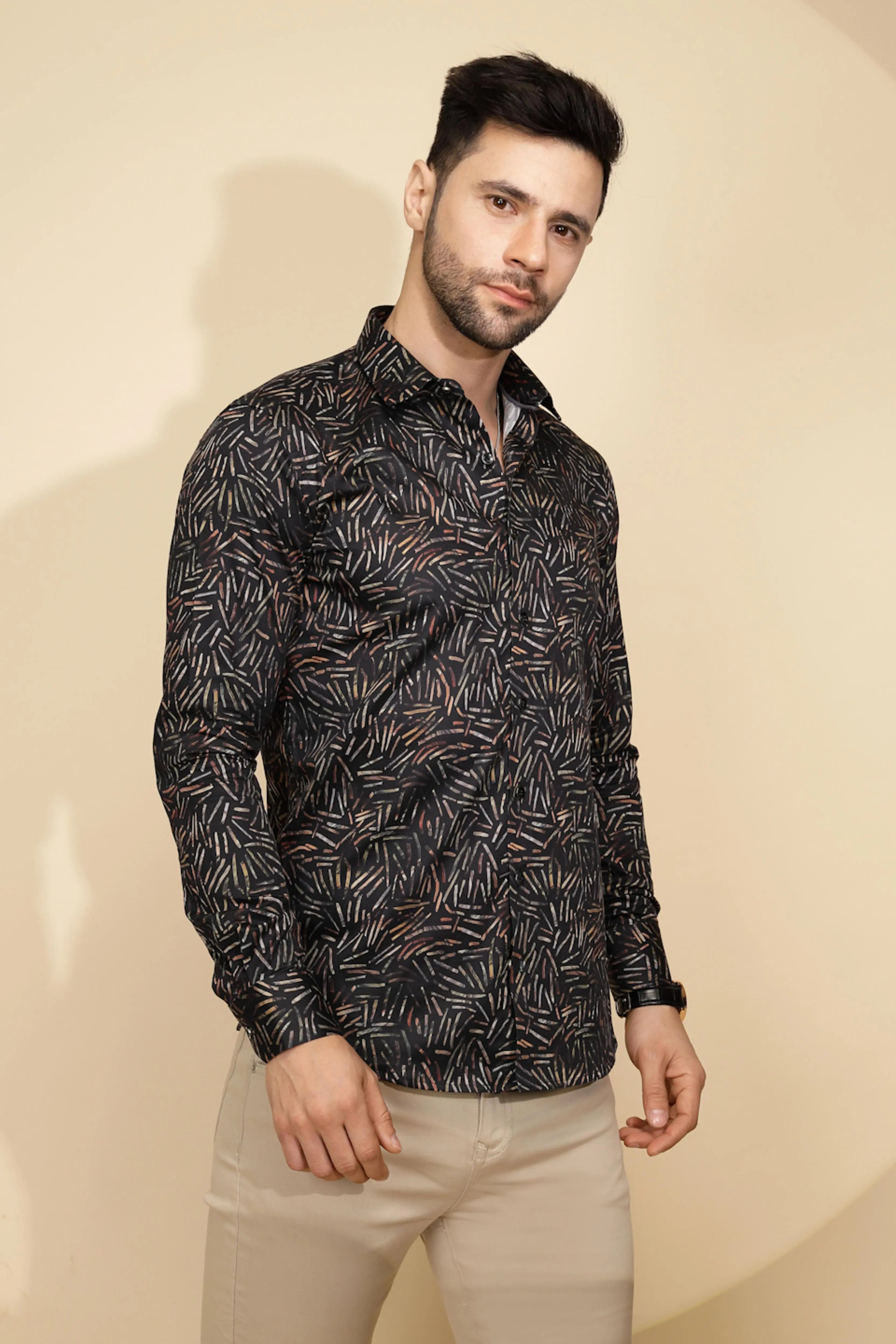 Black Cotton Regular Fit Shirt - Global Republic