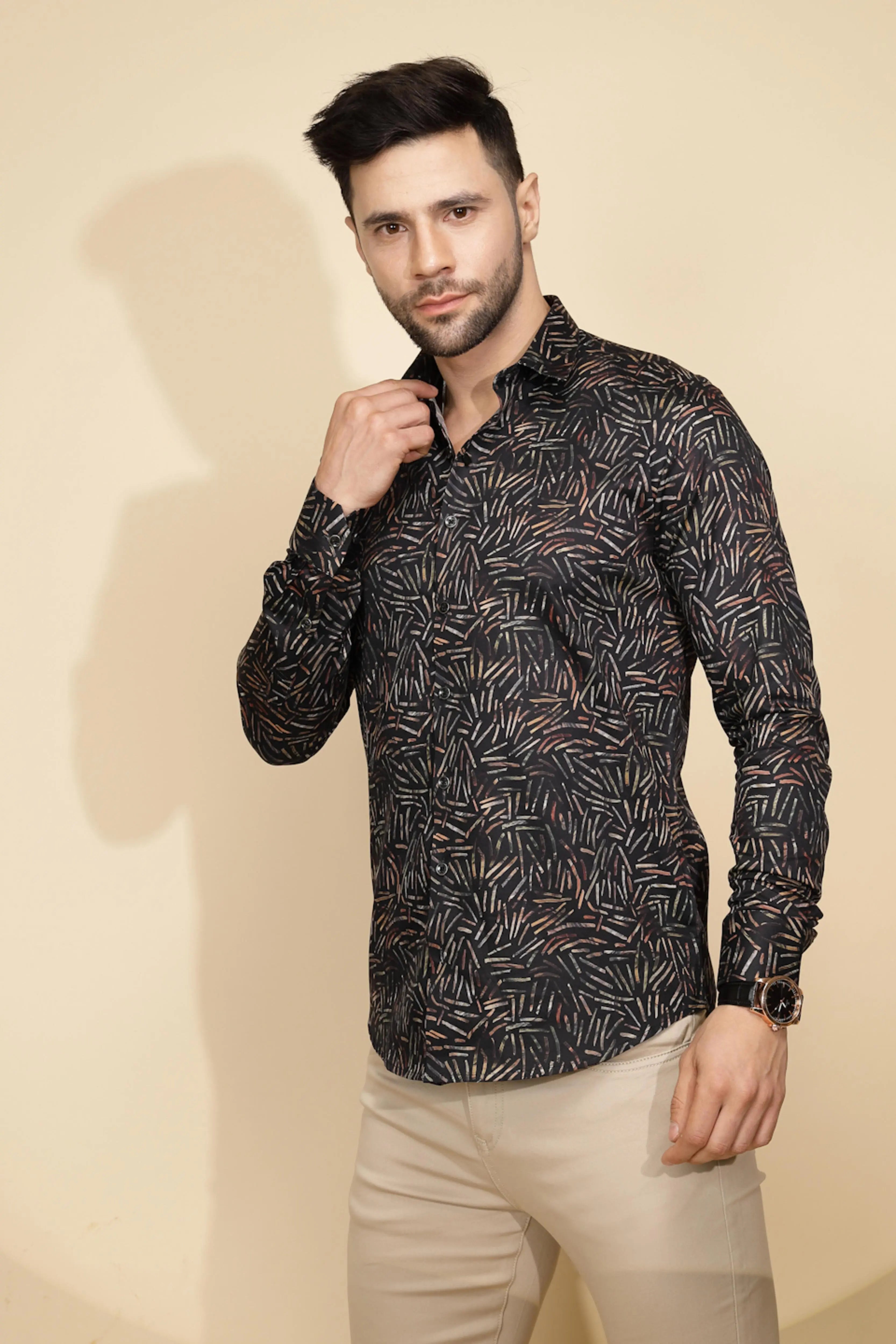 Black Cotton Regular Fit Shirt - Global Republic