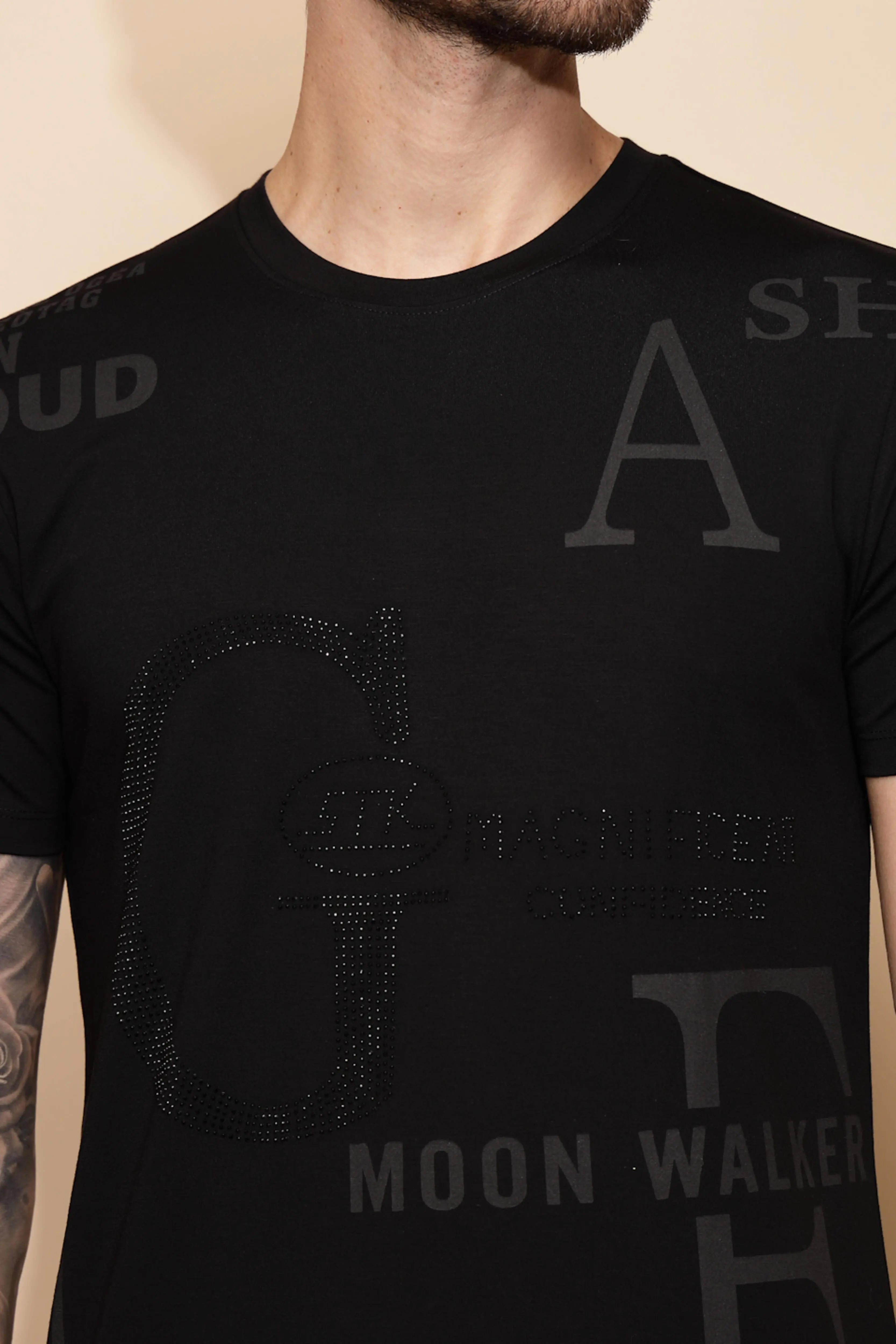 Black Viscose Blend Regular Fit T-Shirt - Global Republic
