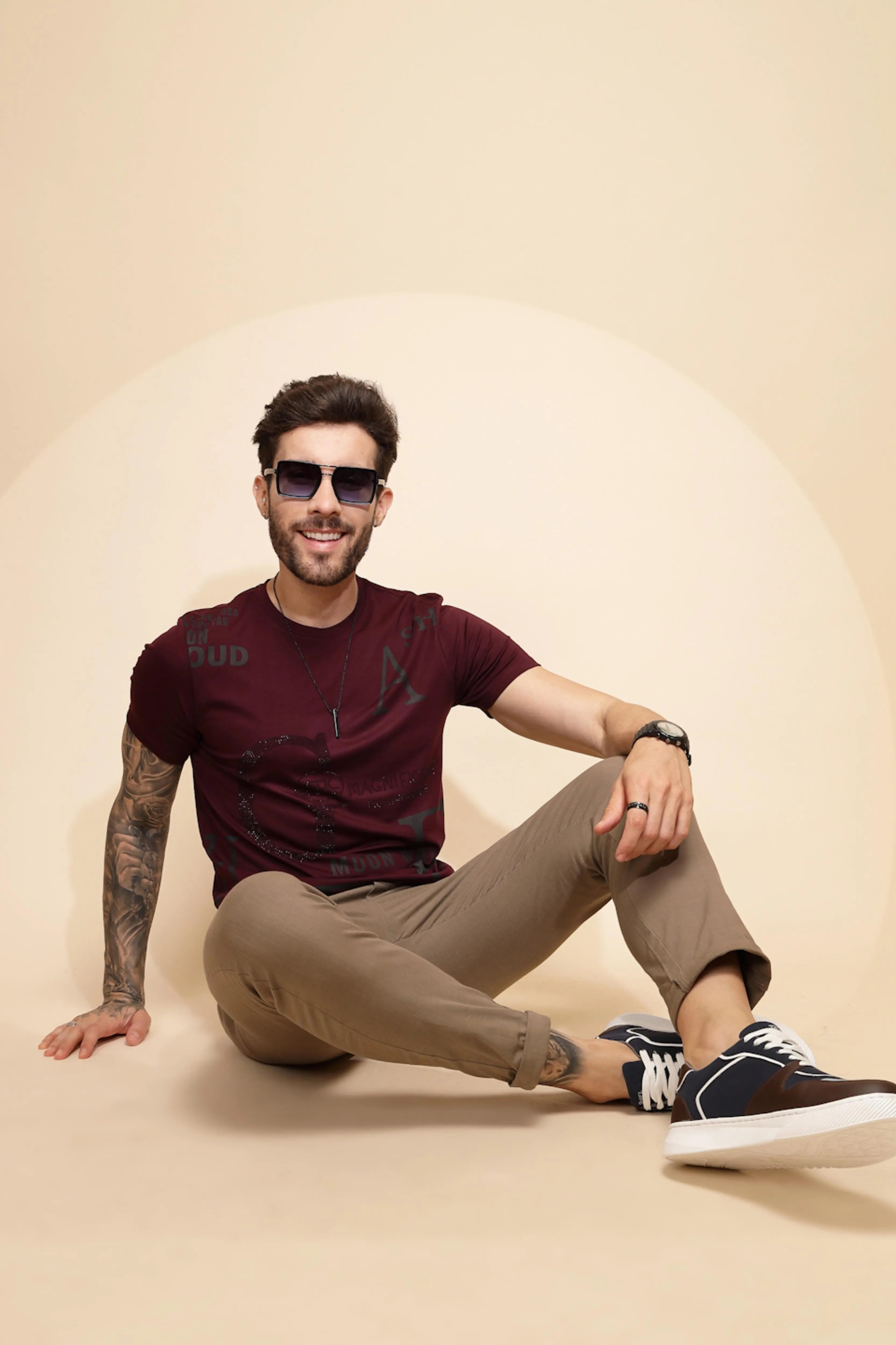 Maroon Viscose Blend T-Shirt - Global Republic