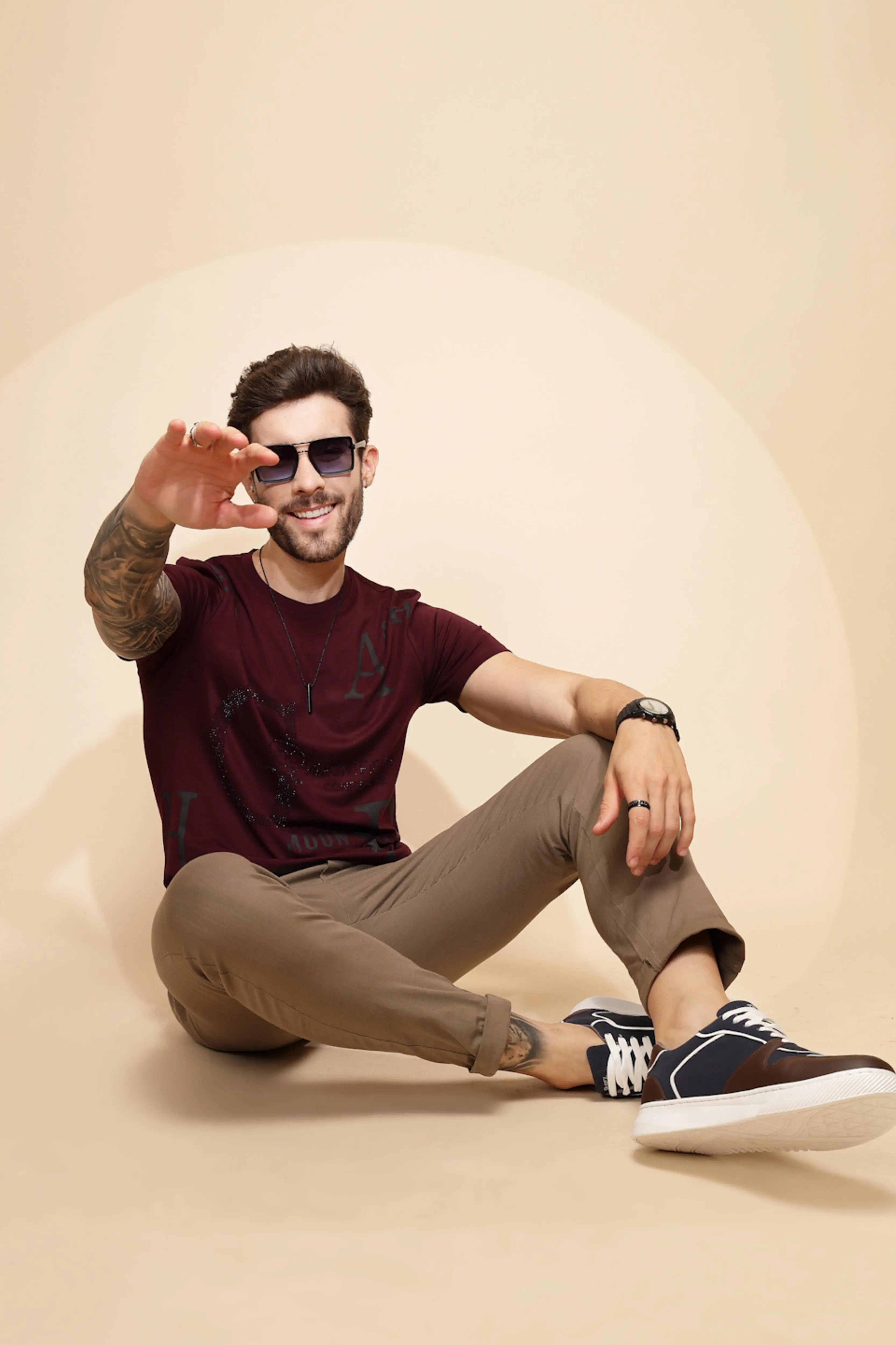 Maroon Viscose Blend T-Shirt - Global Republic