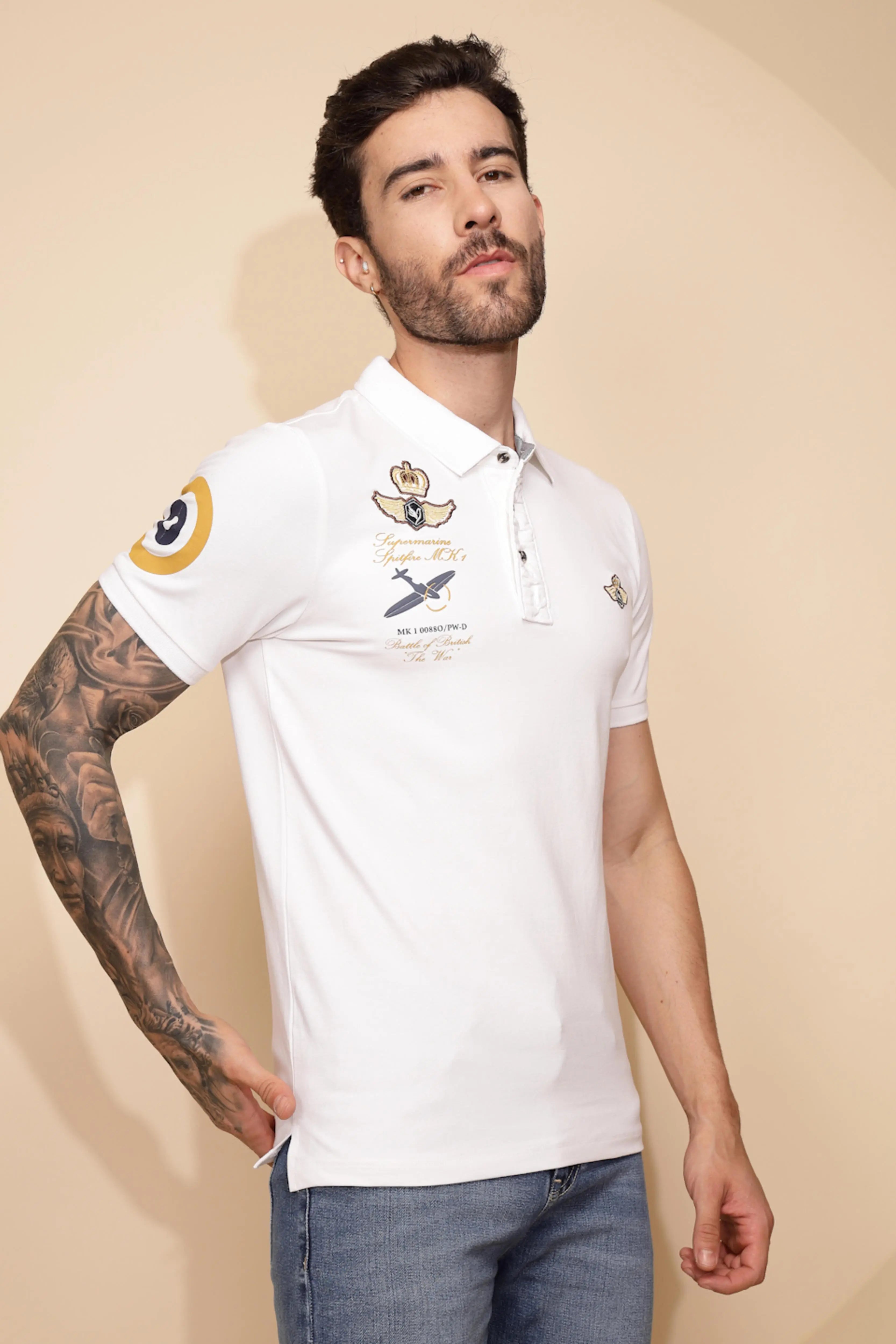 White Regular Fit Cotton Blend  T-Shirt - Global Republic