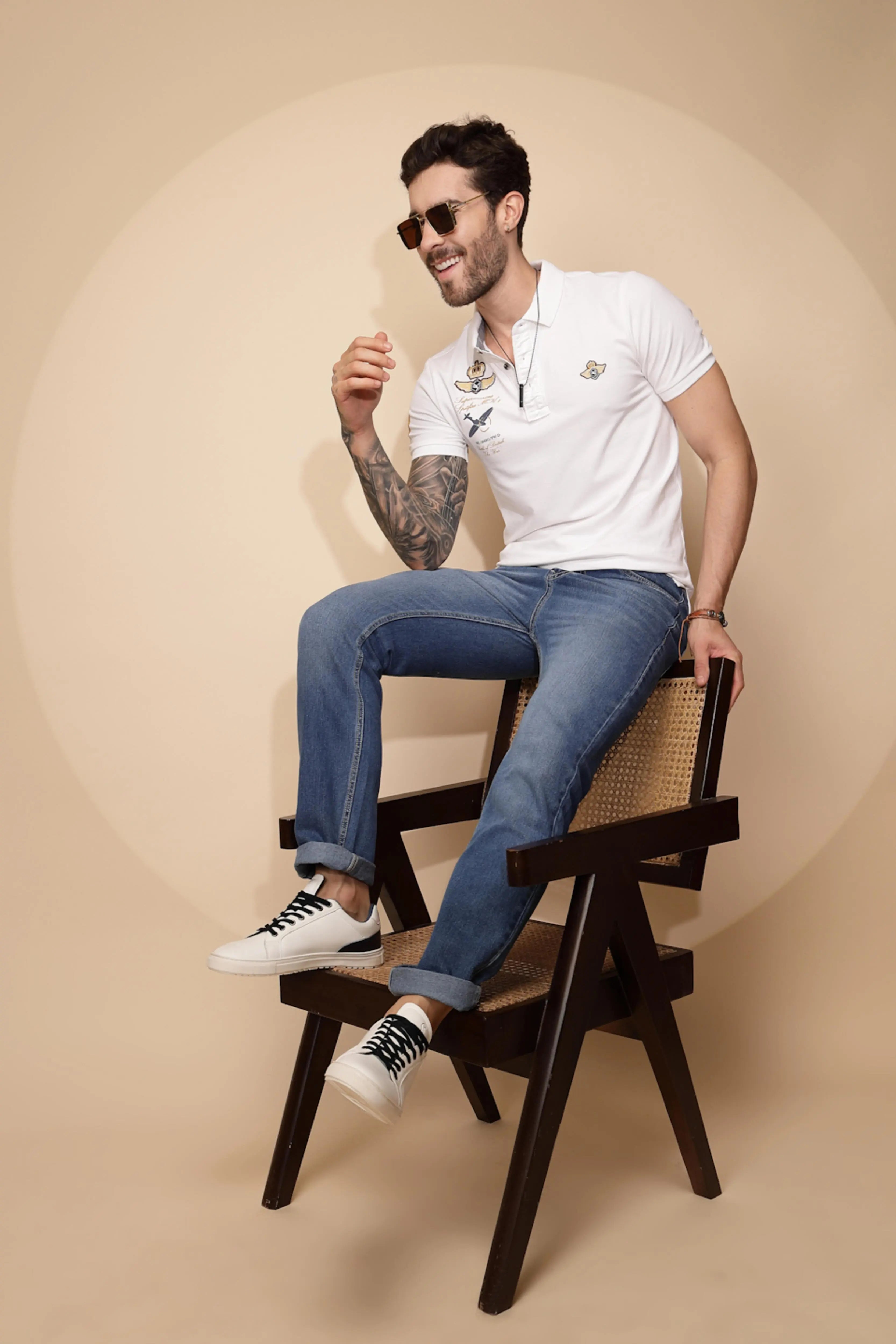 White Regular Fit Cotton Blend T-Shirt - Global Republic