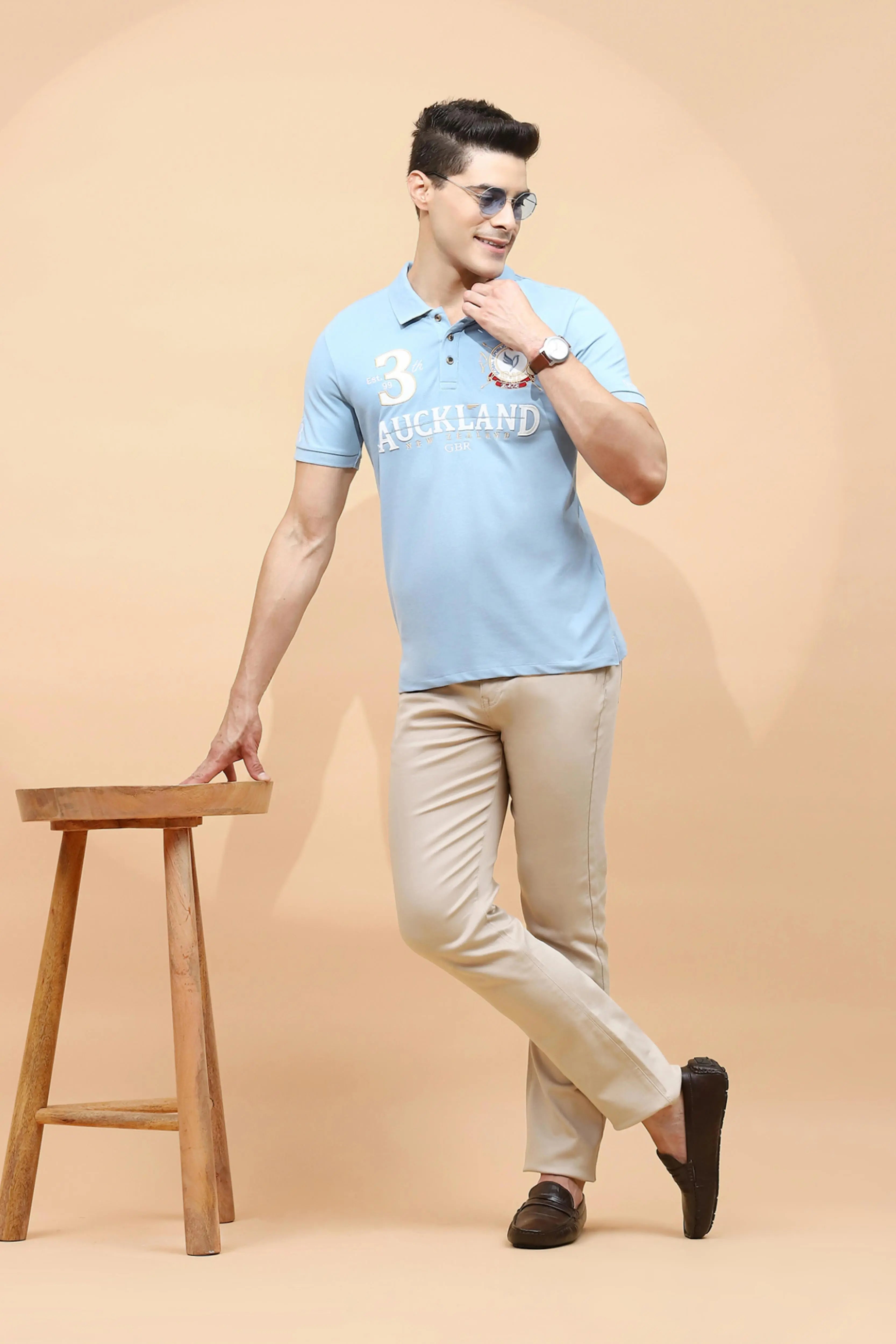 Sky Blue Cotton Blend T-Shirt - Global Republic