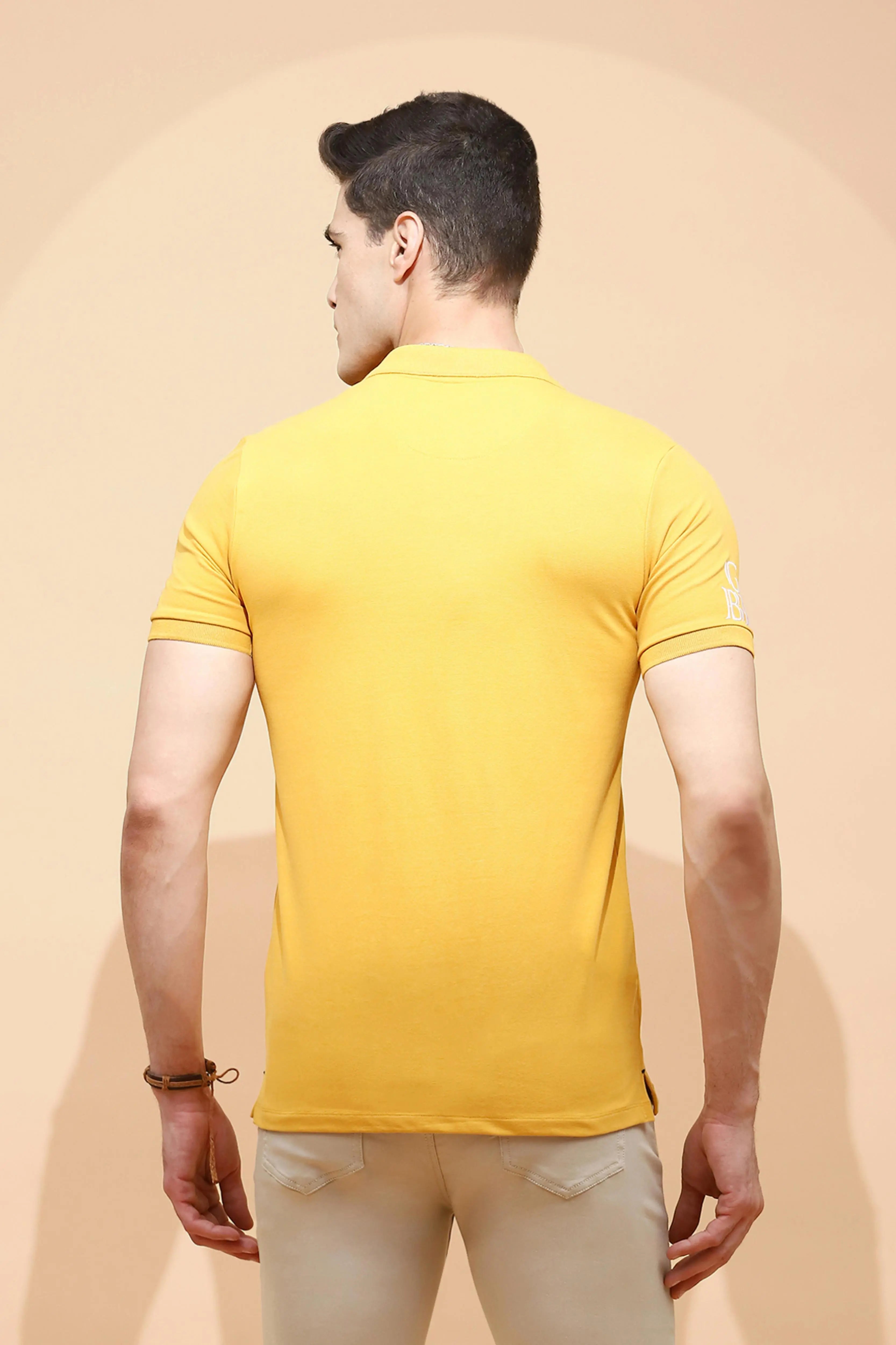 Mustard Cotton Blend Regular Fit T-Shirt For Men - Global Republic