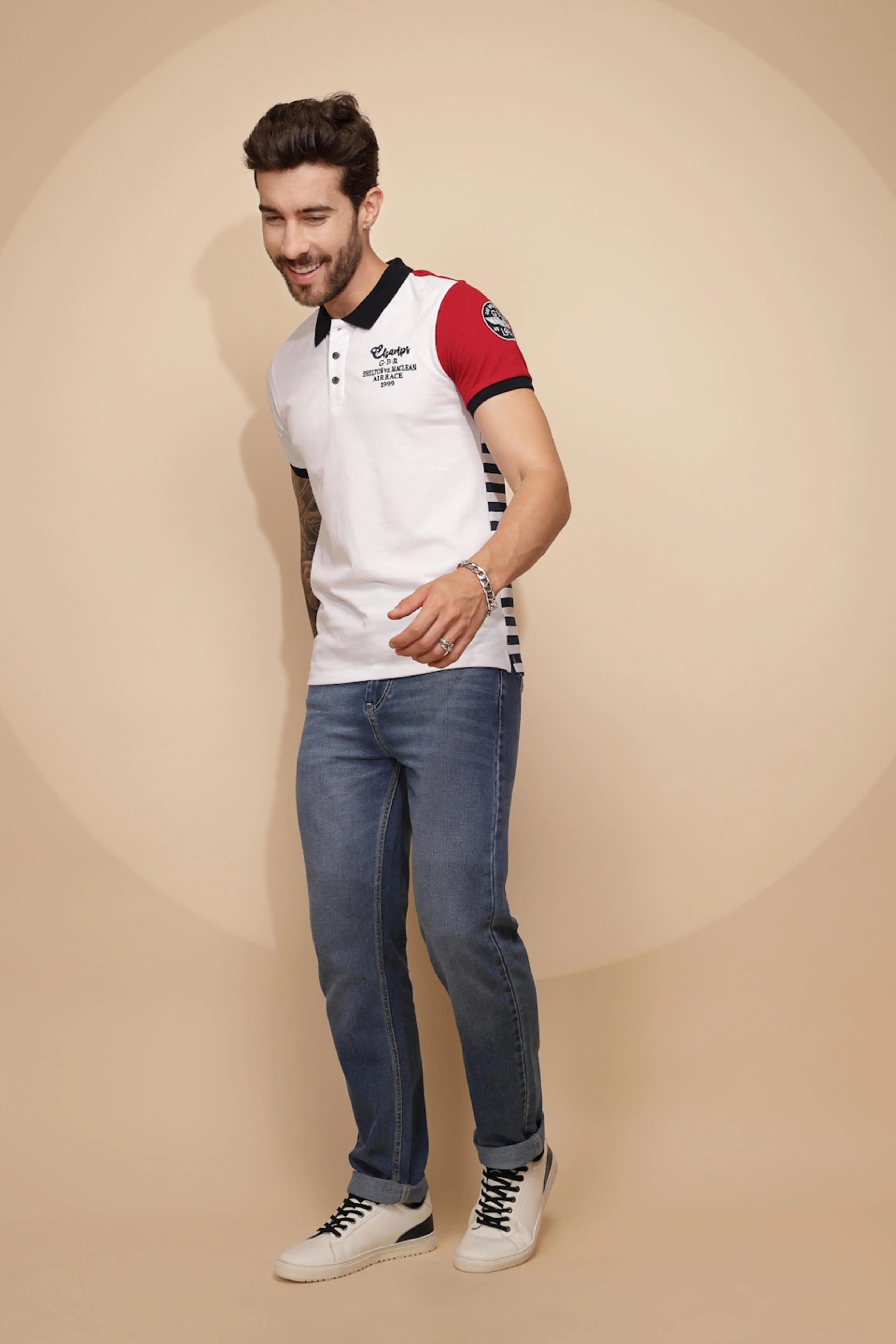 Red Cotton Blend Regular Fit T-Shirt For - Global Republic