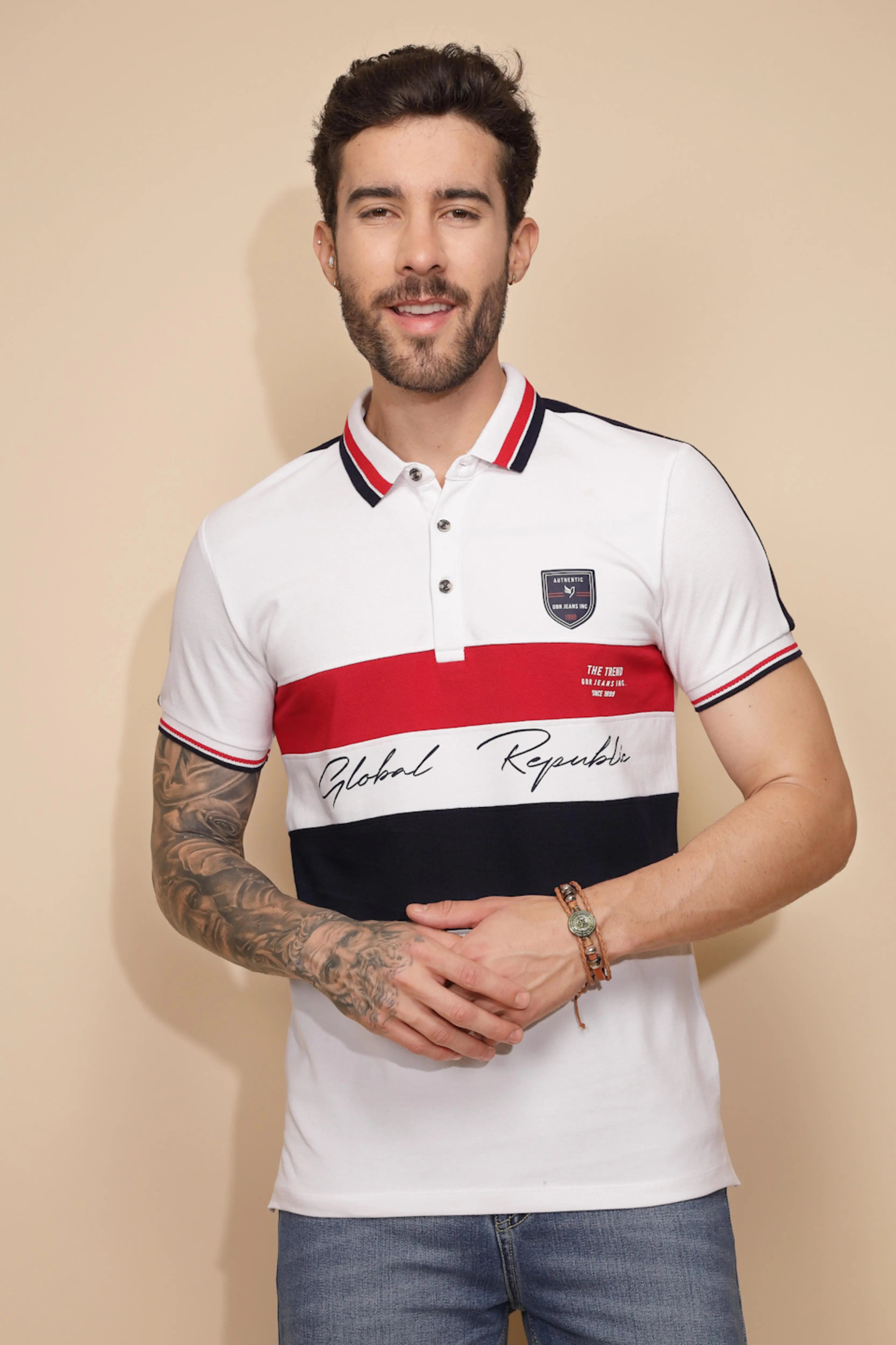 White Cotton Regular Fit T-Shirt For Men - Global Republic