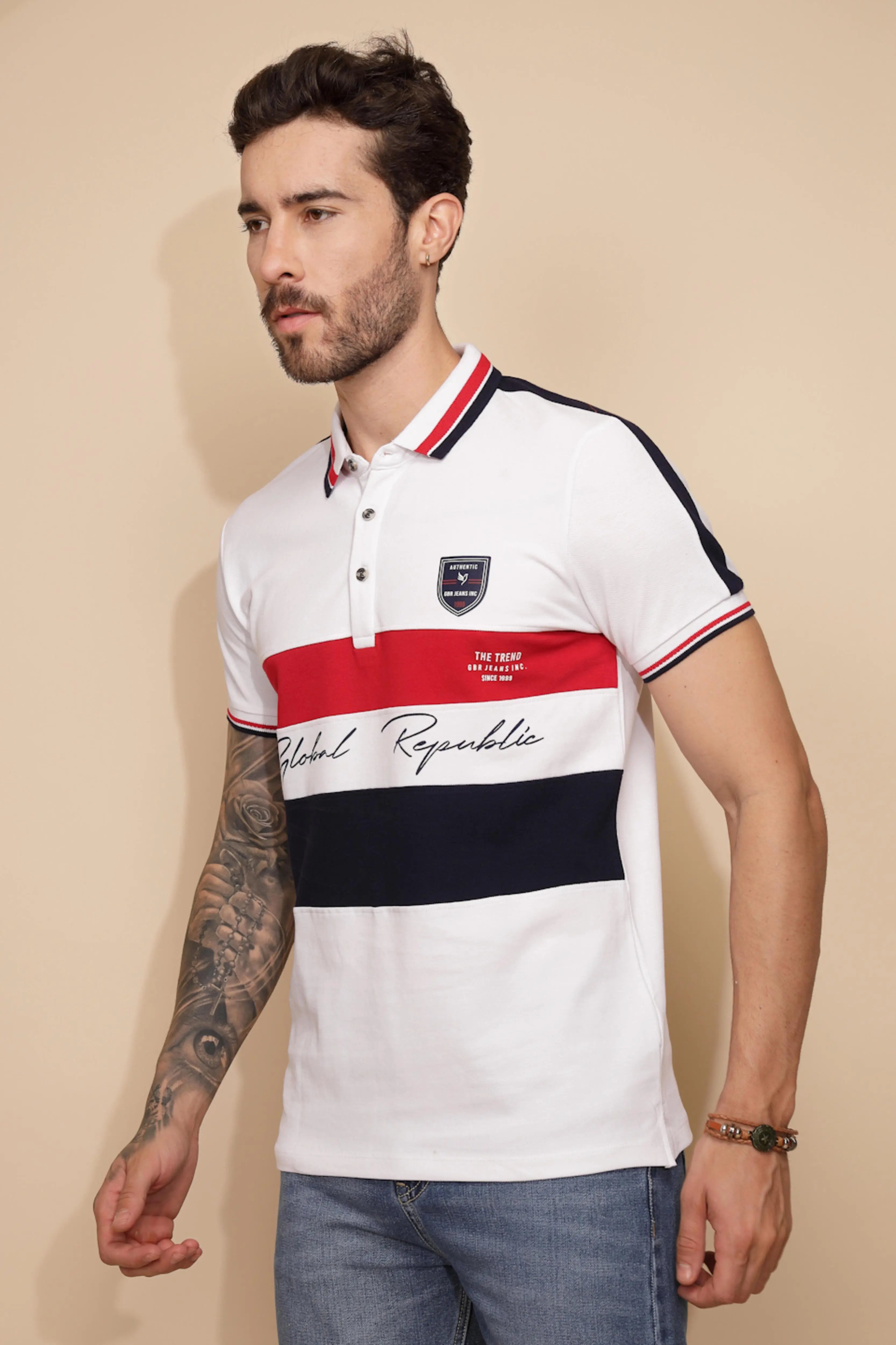 White Cotton Regular Fit T-Shirt For Men - Global Republic