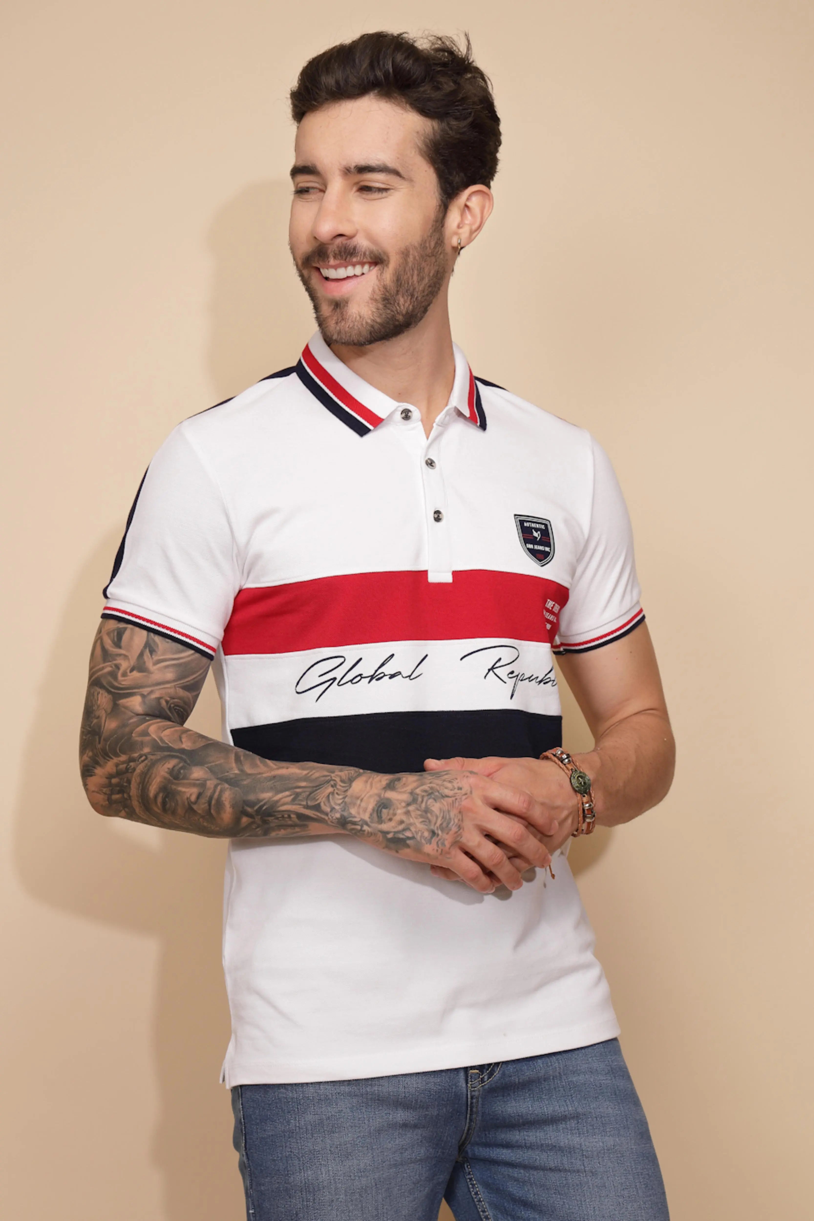 White Cotton Regular Fit T-Shirt For Men - Global Republic