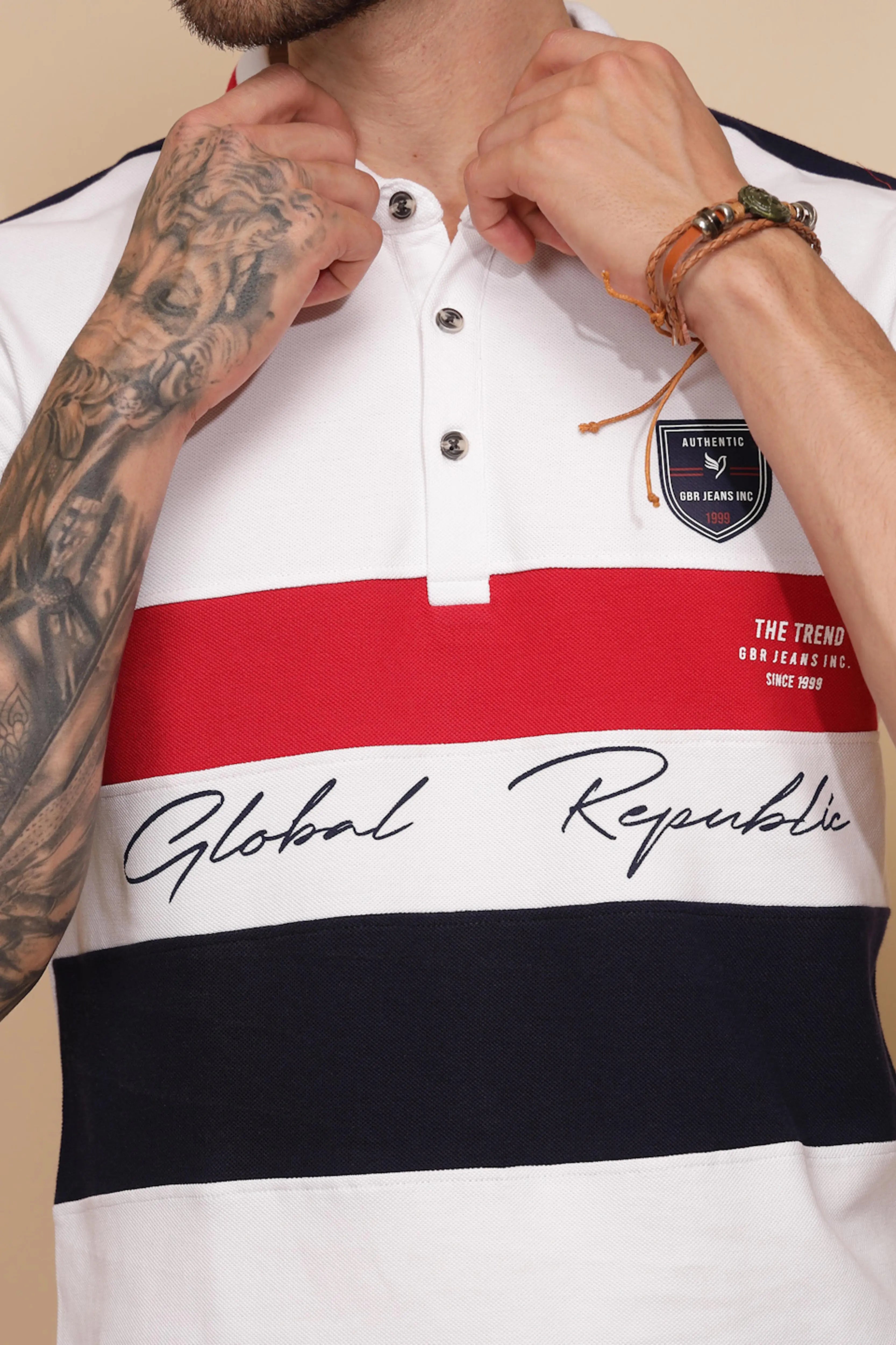 White Cotton Regular Fit T-Shirt For Men - Global Republic