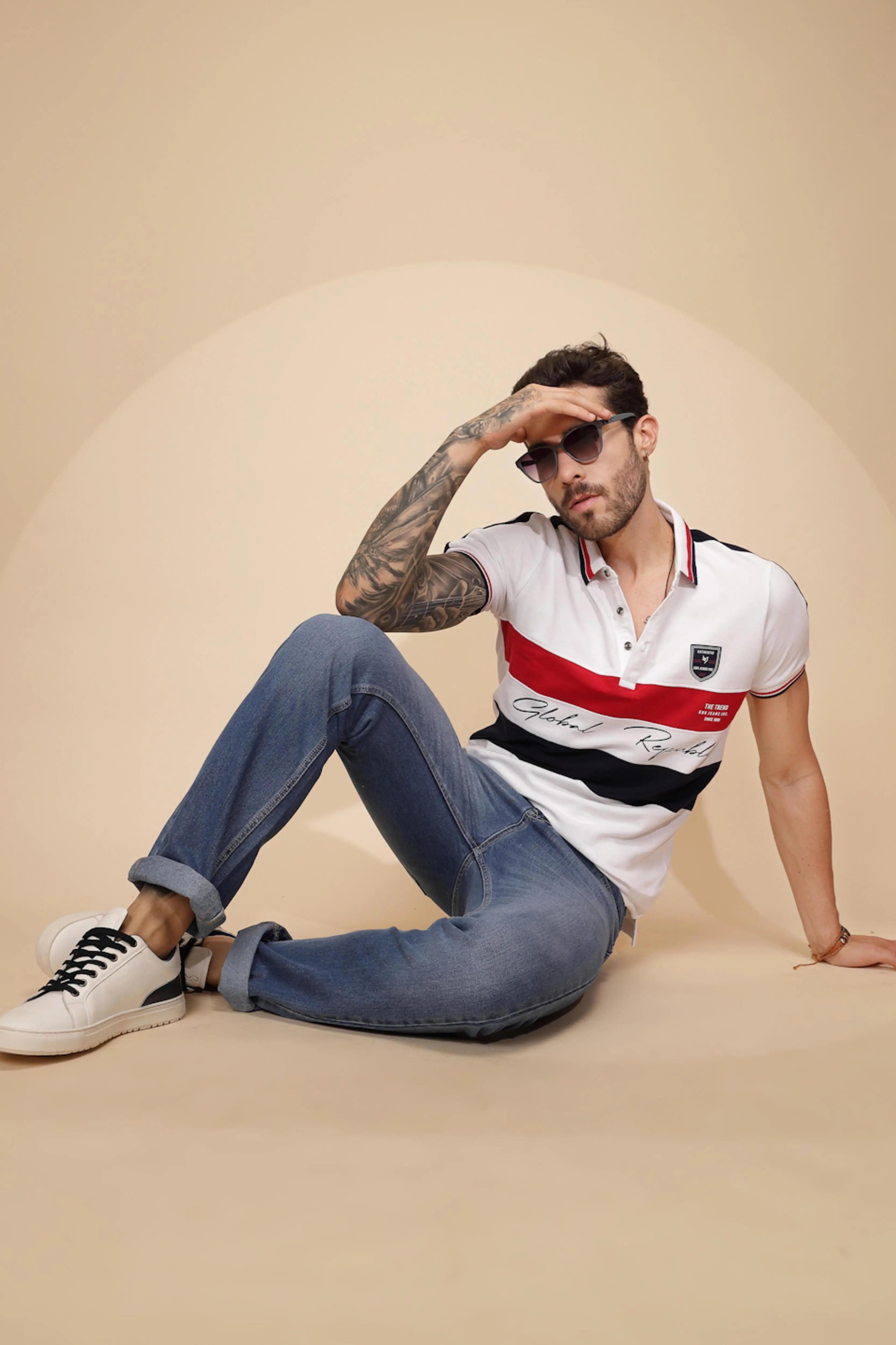 White Cotton Regular Fit T-Shirt For Men - Global Republic