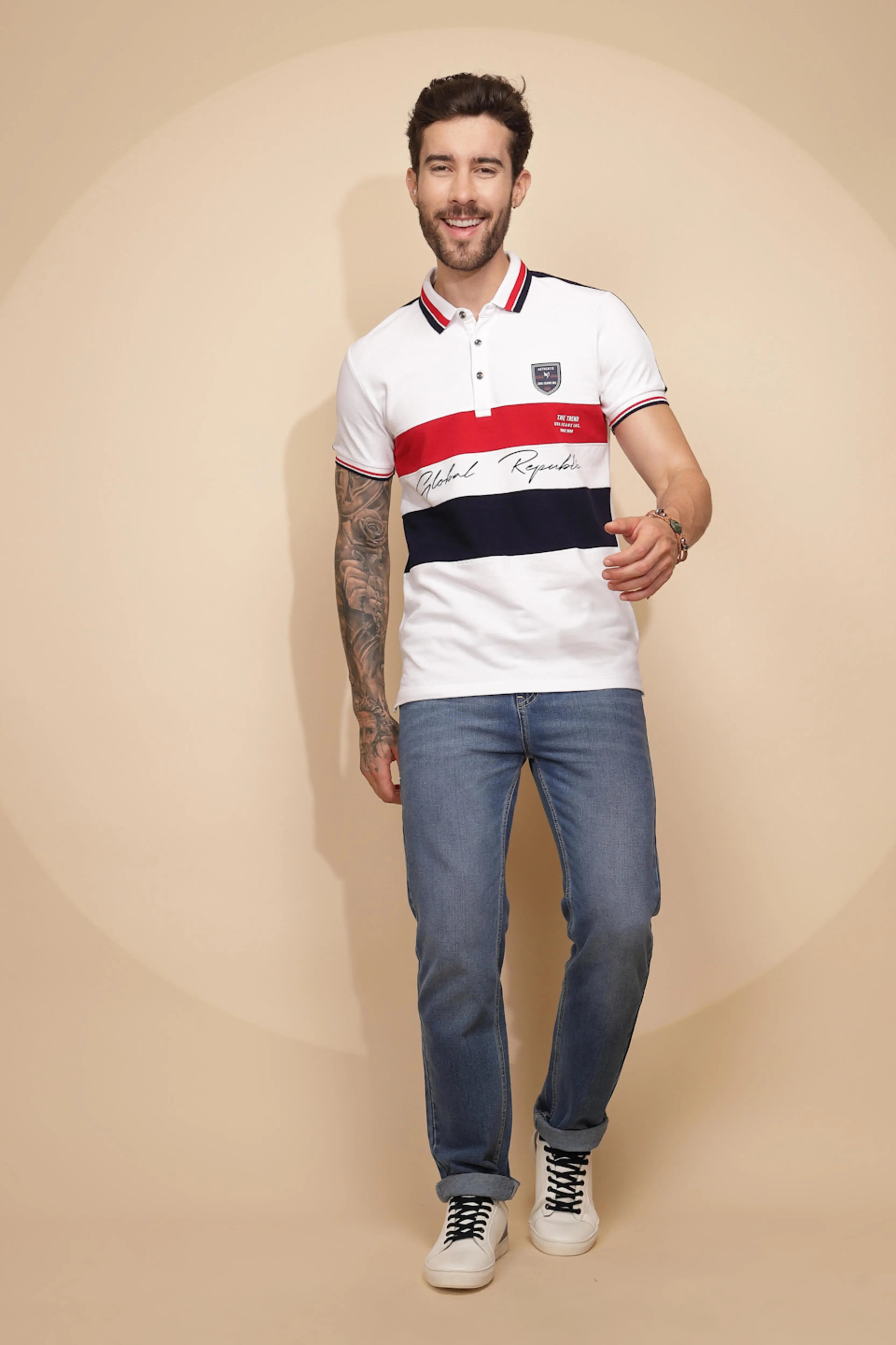 White Cotton Regular Fit T-Shirt For Men - Global Republic