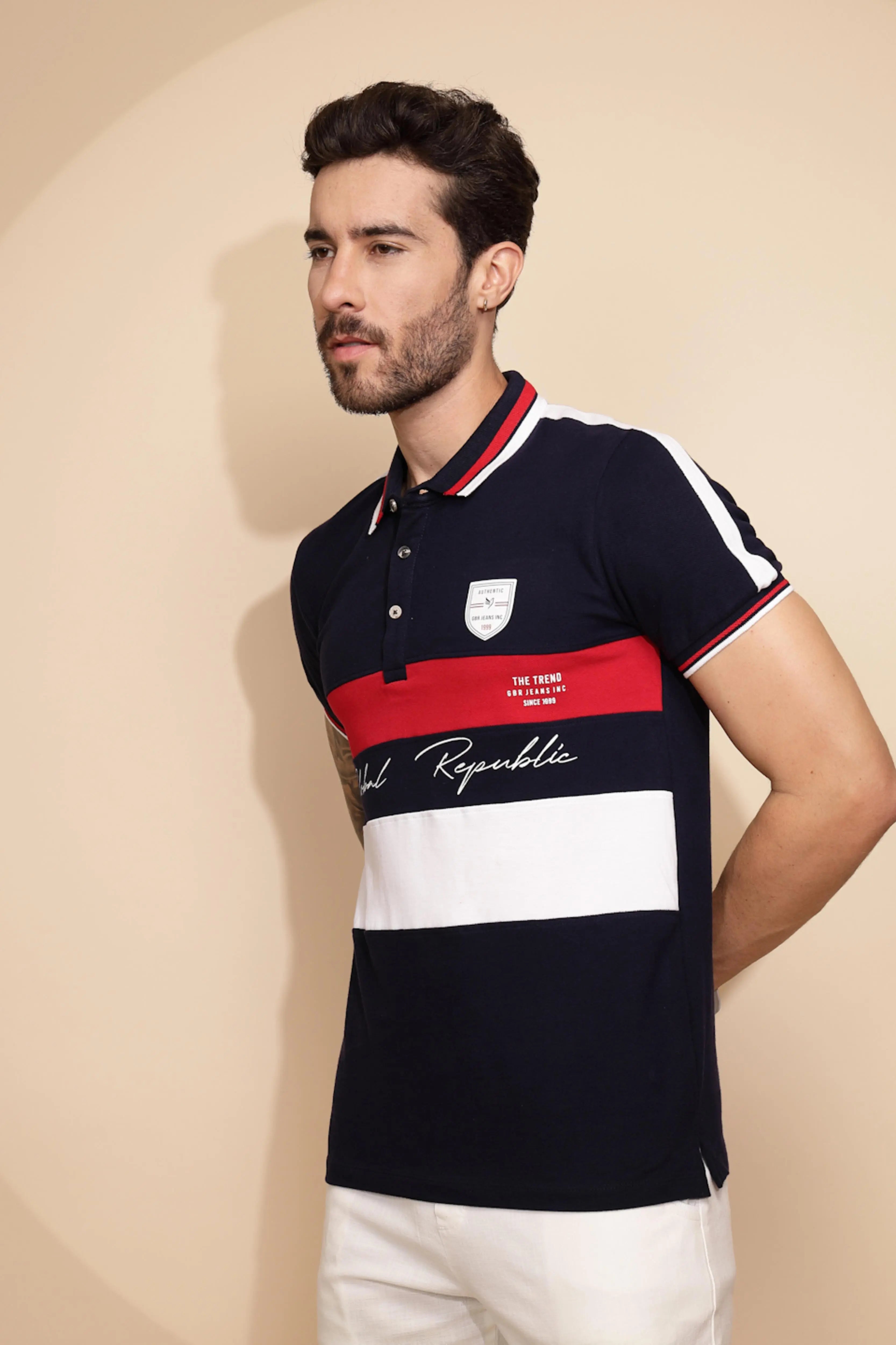 Navy Blue Cotton Regular Fit T-Shirt - Global Republic