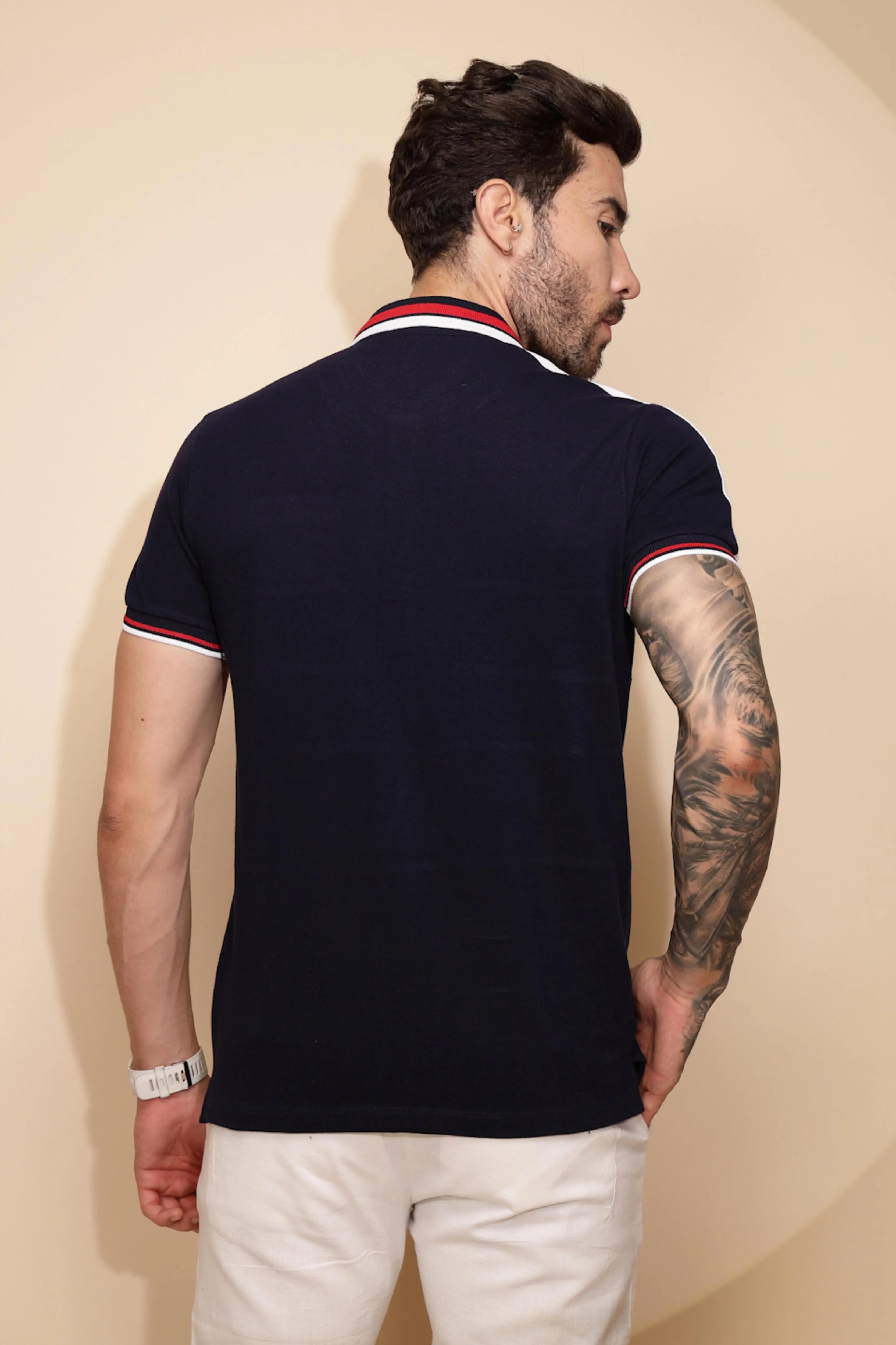 Navy Blue Cotton Regular Fit T-Shirt - Global Republic