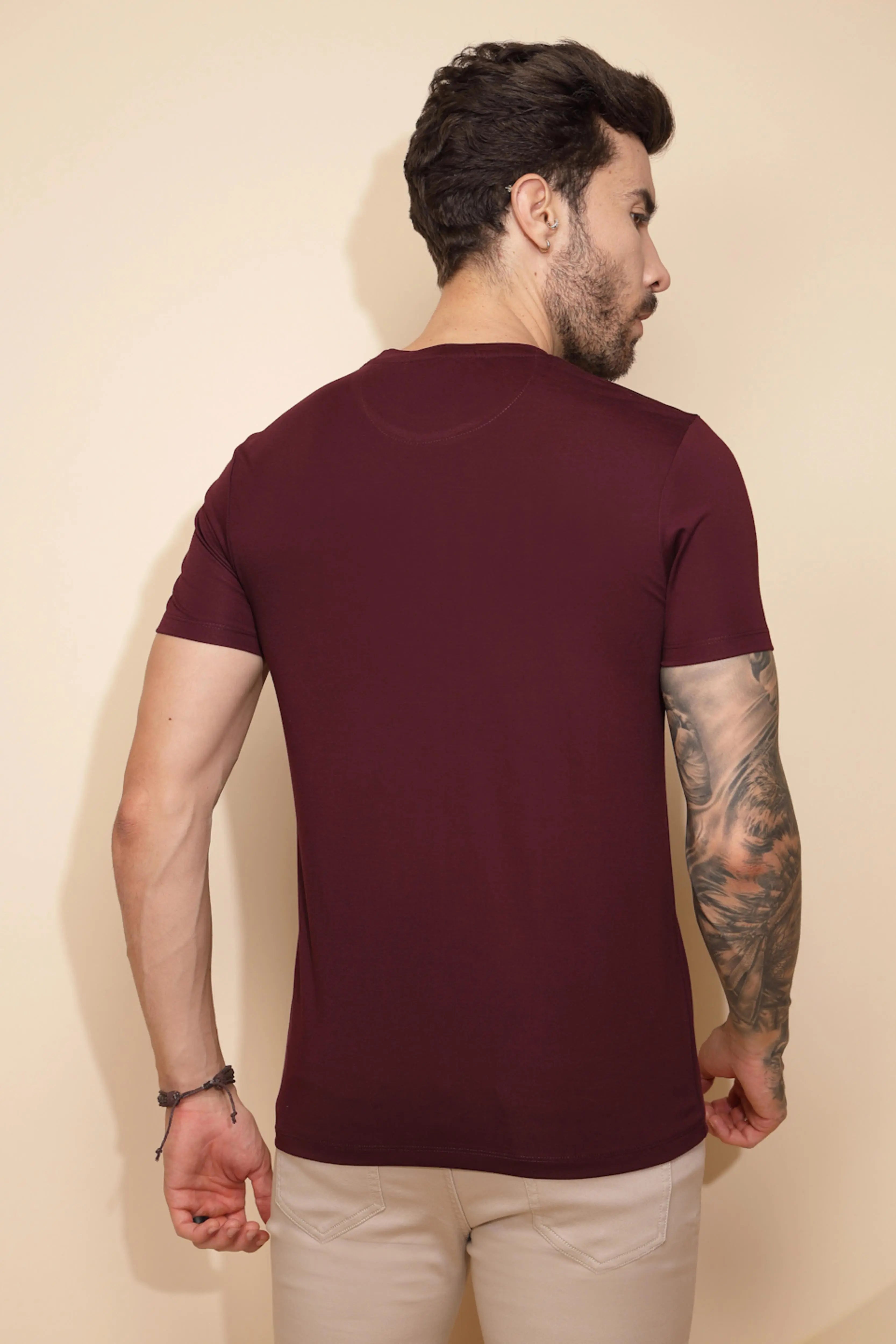 Wine Viscose Blend Blend Regular Fit T-Shirt For Men - Global Republic