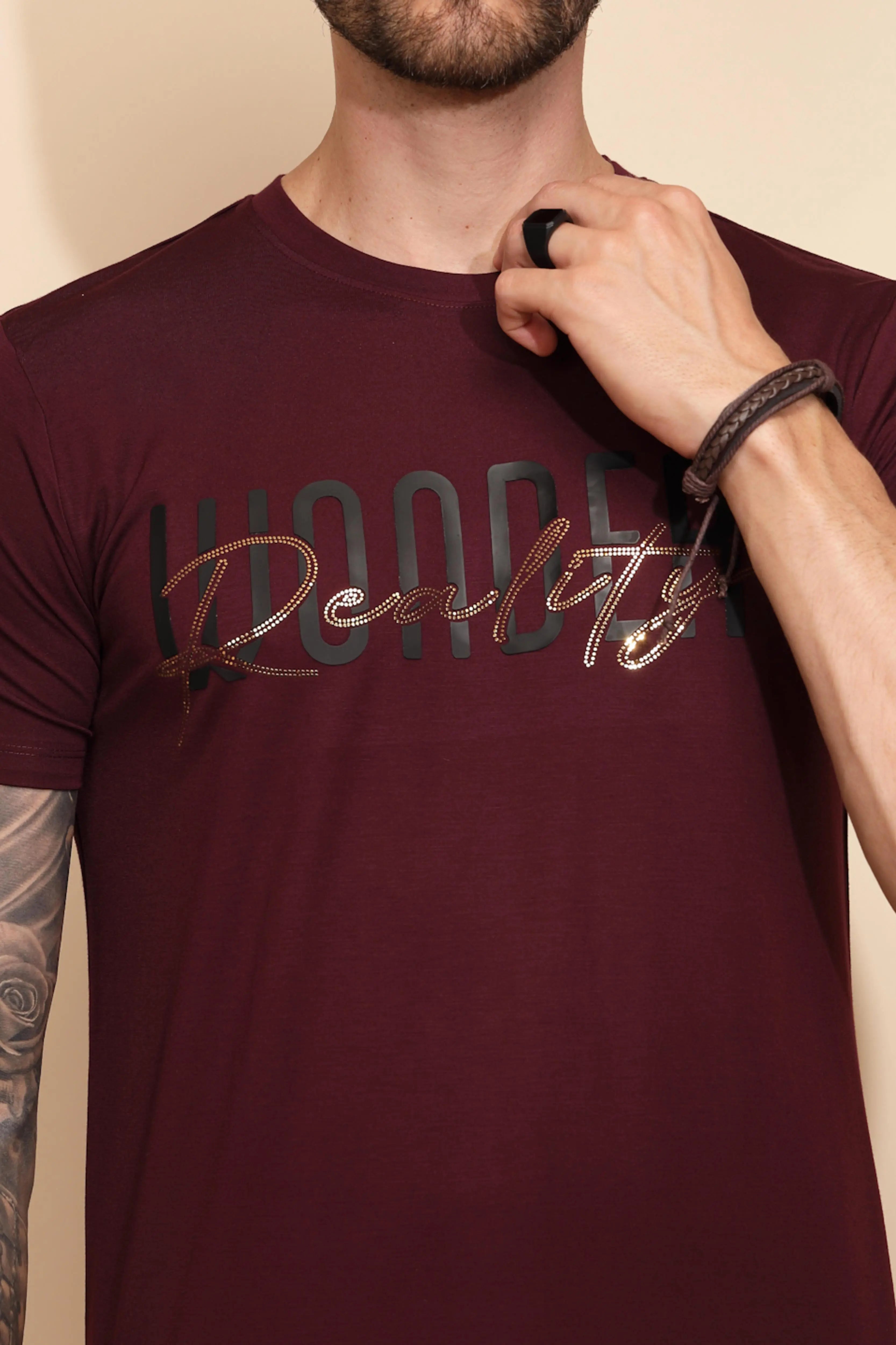 Wine Viscose Blend Blend Regular Fit T-Shirt For Men - Global Republic