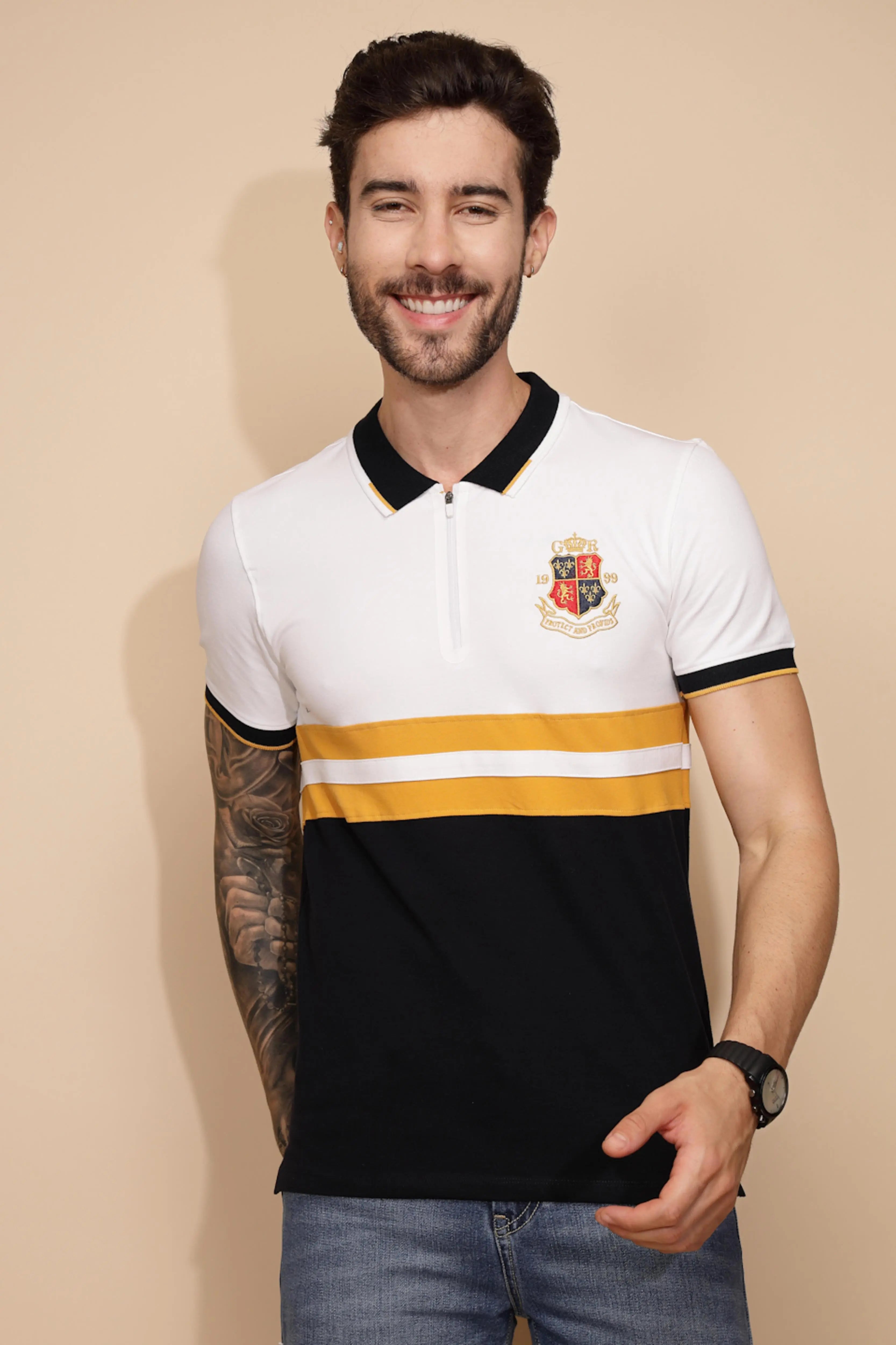 Yellow Cotton Blend Regular Fit T-Shirt For Men - Global Republic