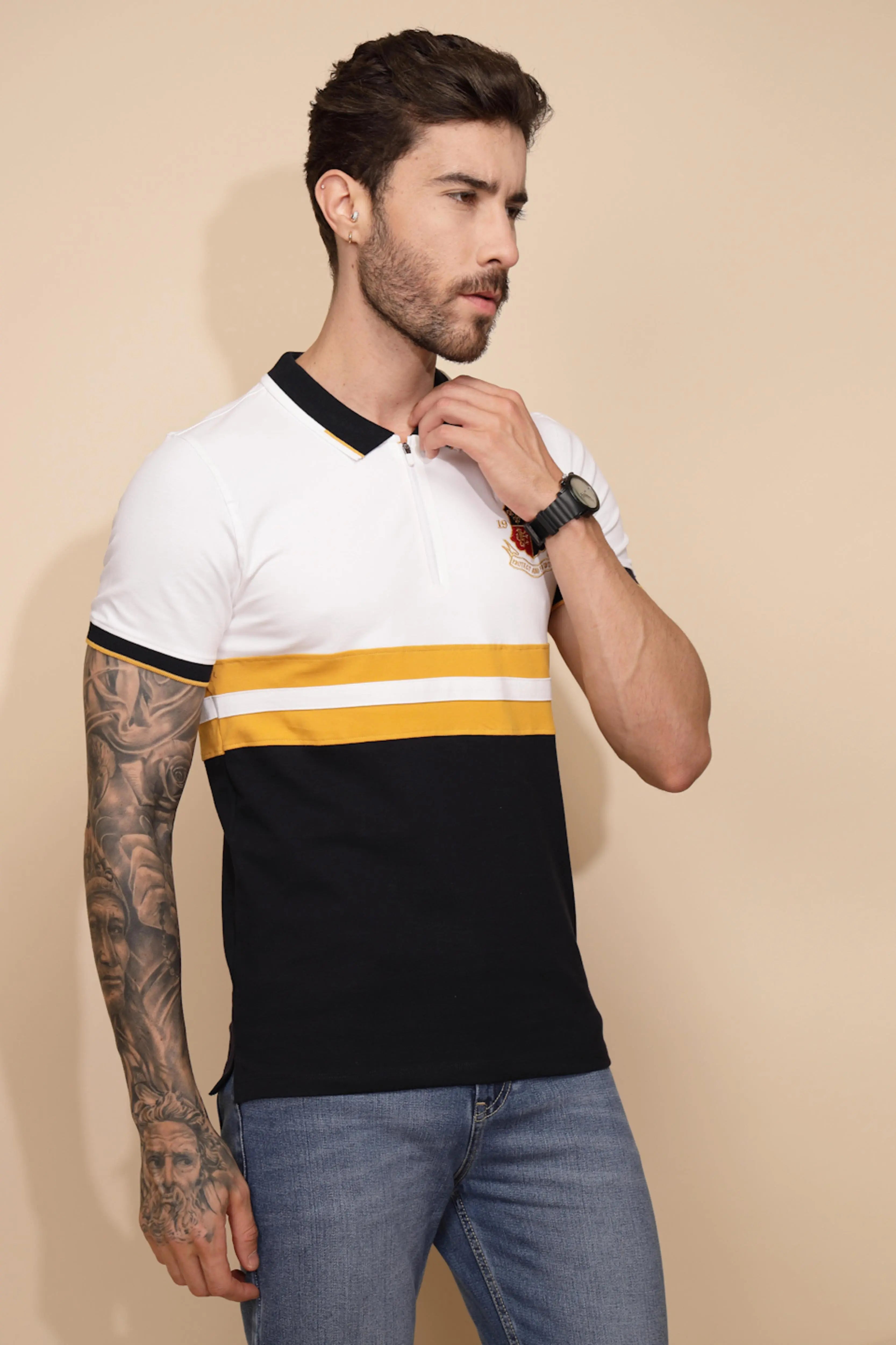 Yellow Cotton Blend Regular Fit T-Shirt For Men - Global Republic