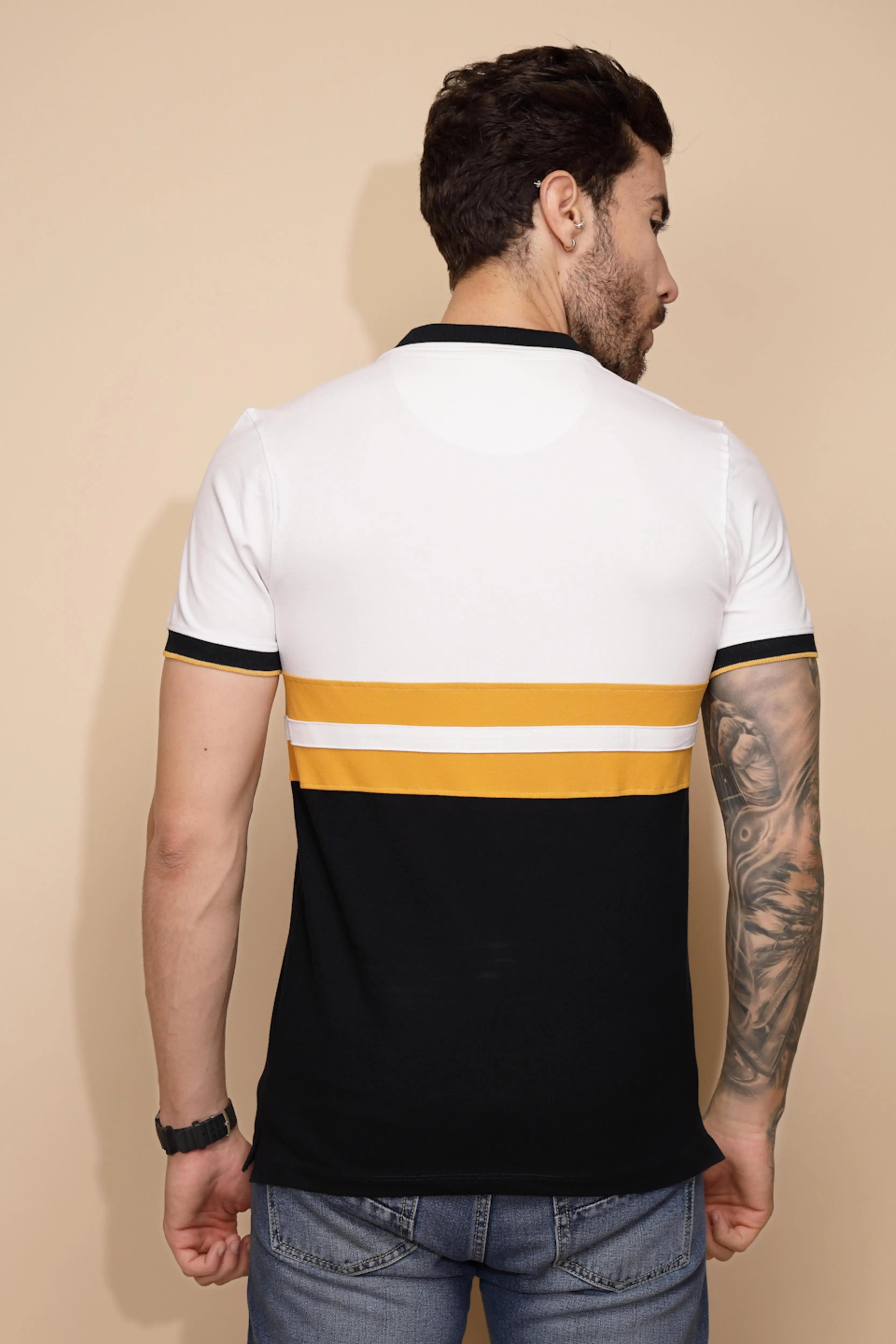 Yellow Cotton Blend Regular Fit T-Shirt For Men - Global Republic