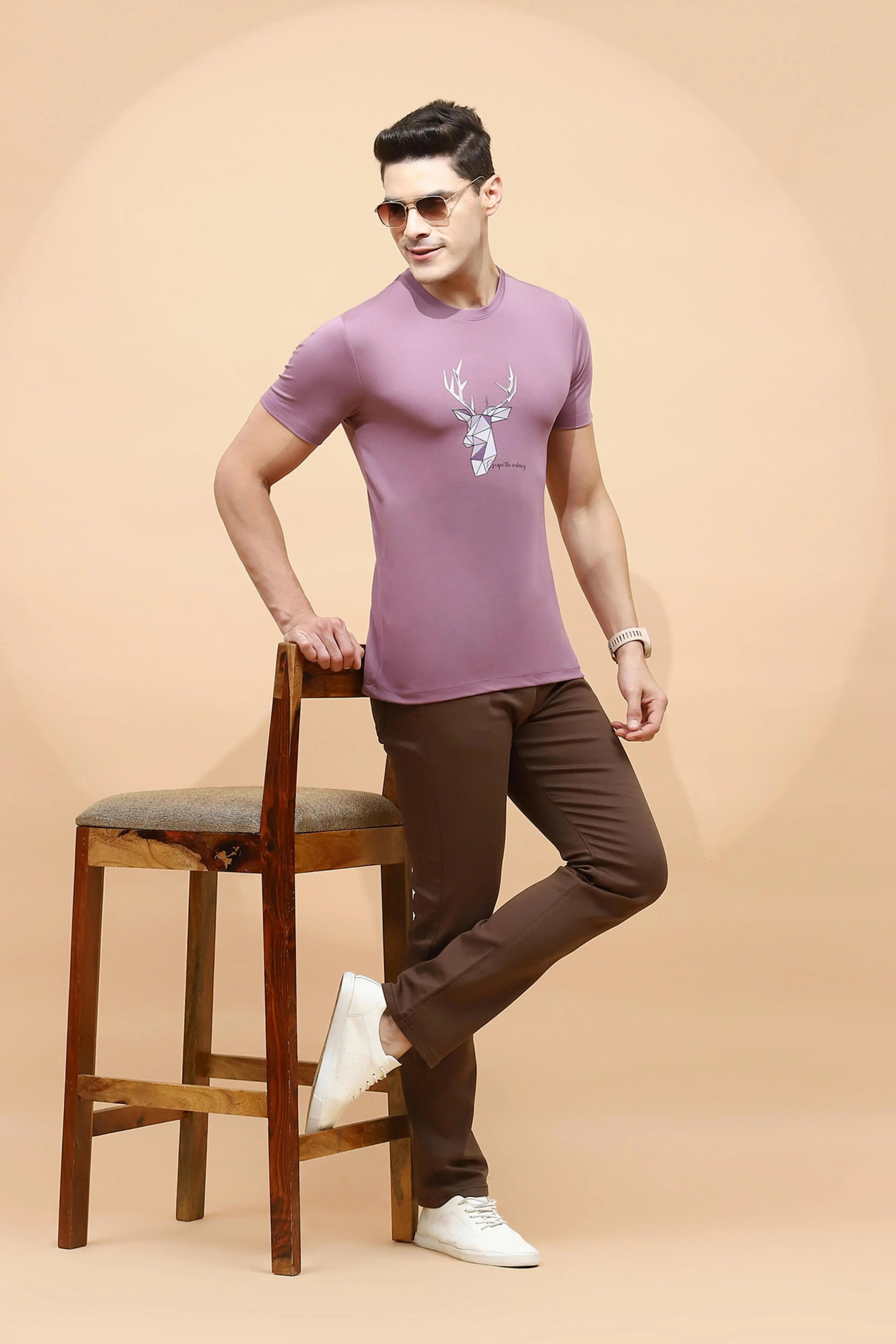 Mauve Viscose Blend T-Shirt - Global Republic