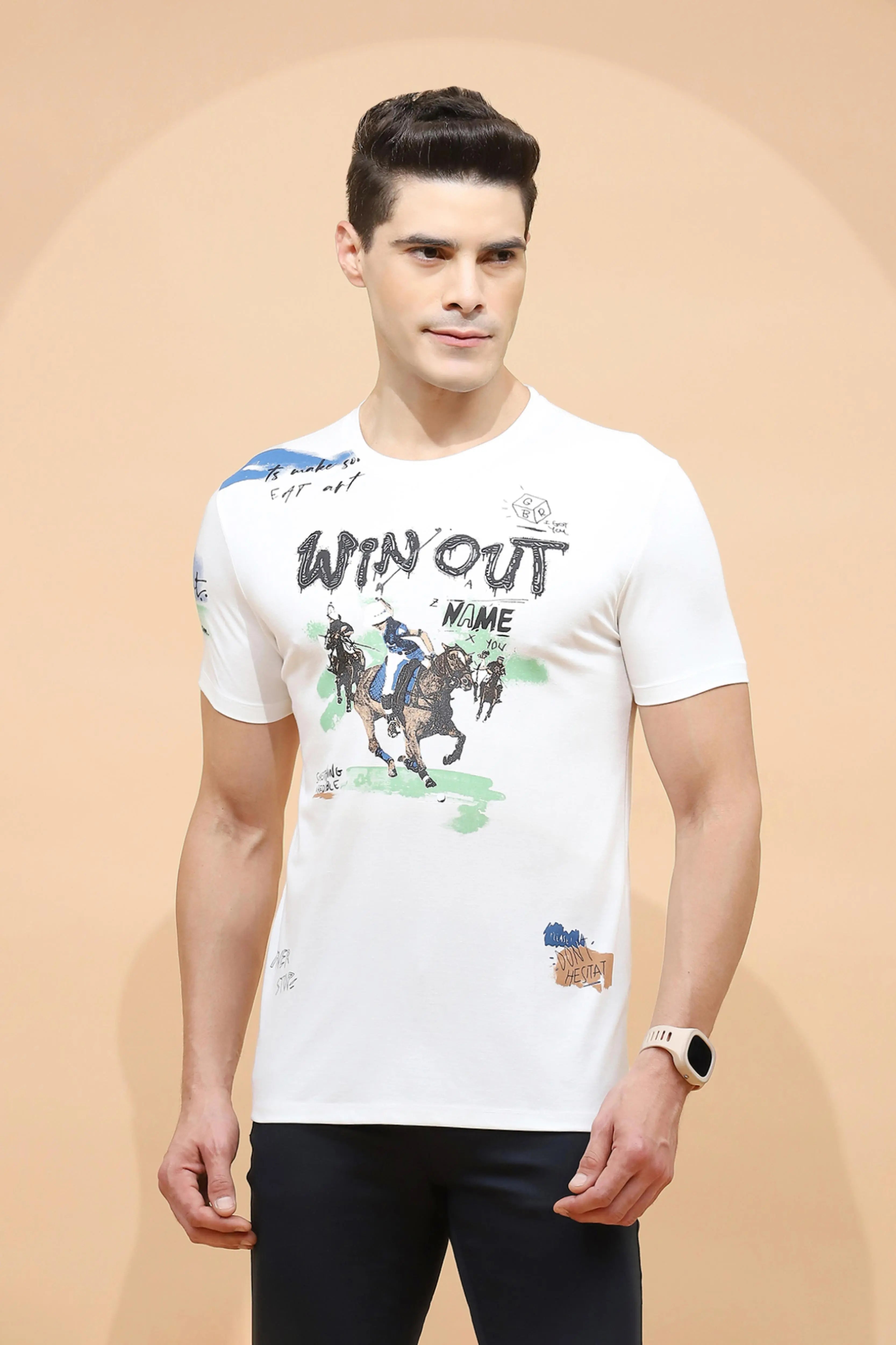 White Regular Fit Viscose Blend  T-Shirt - Global Republic