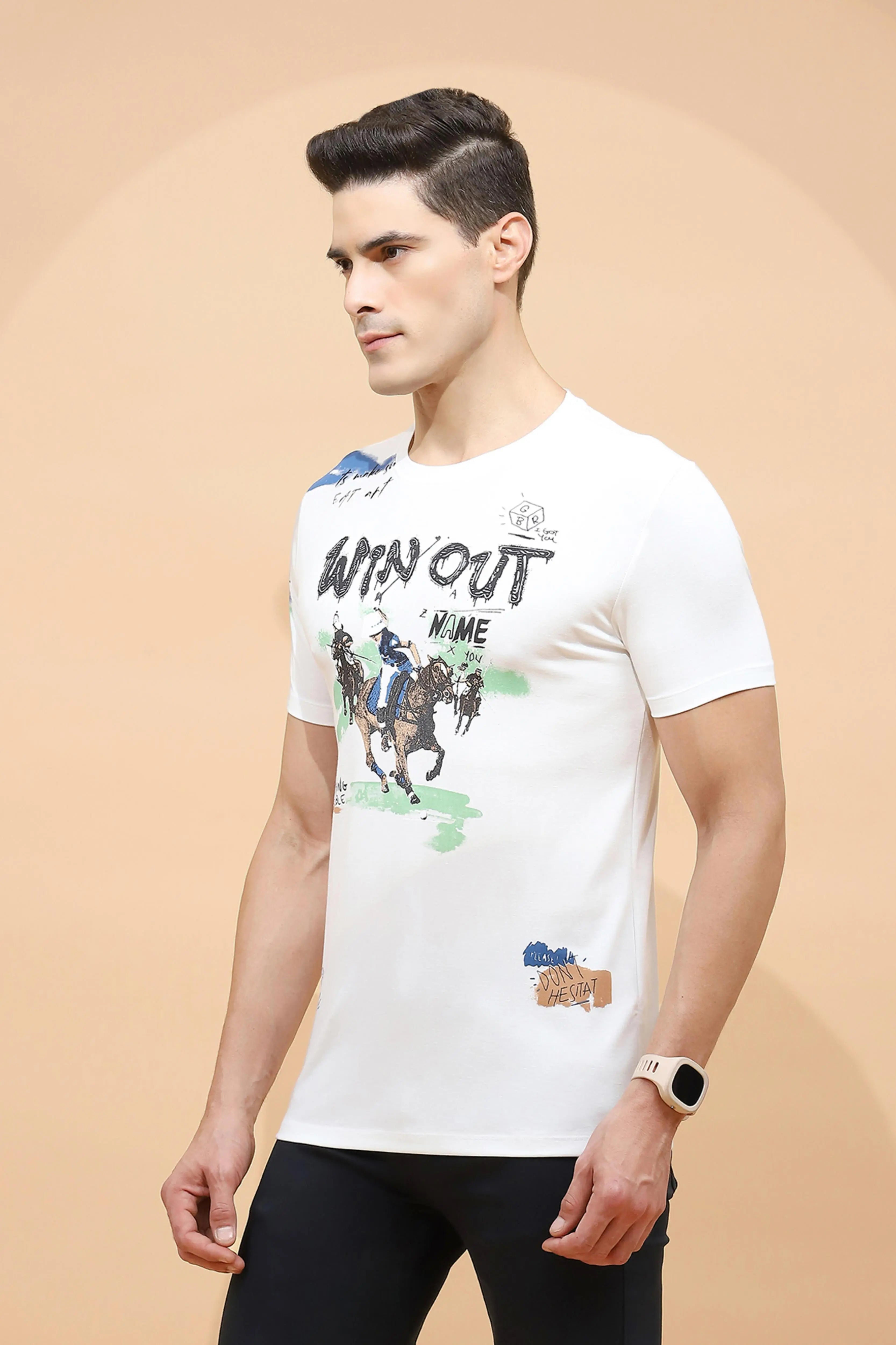White Regular Fit Viscose Blend  T-Shirt - Global Republic