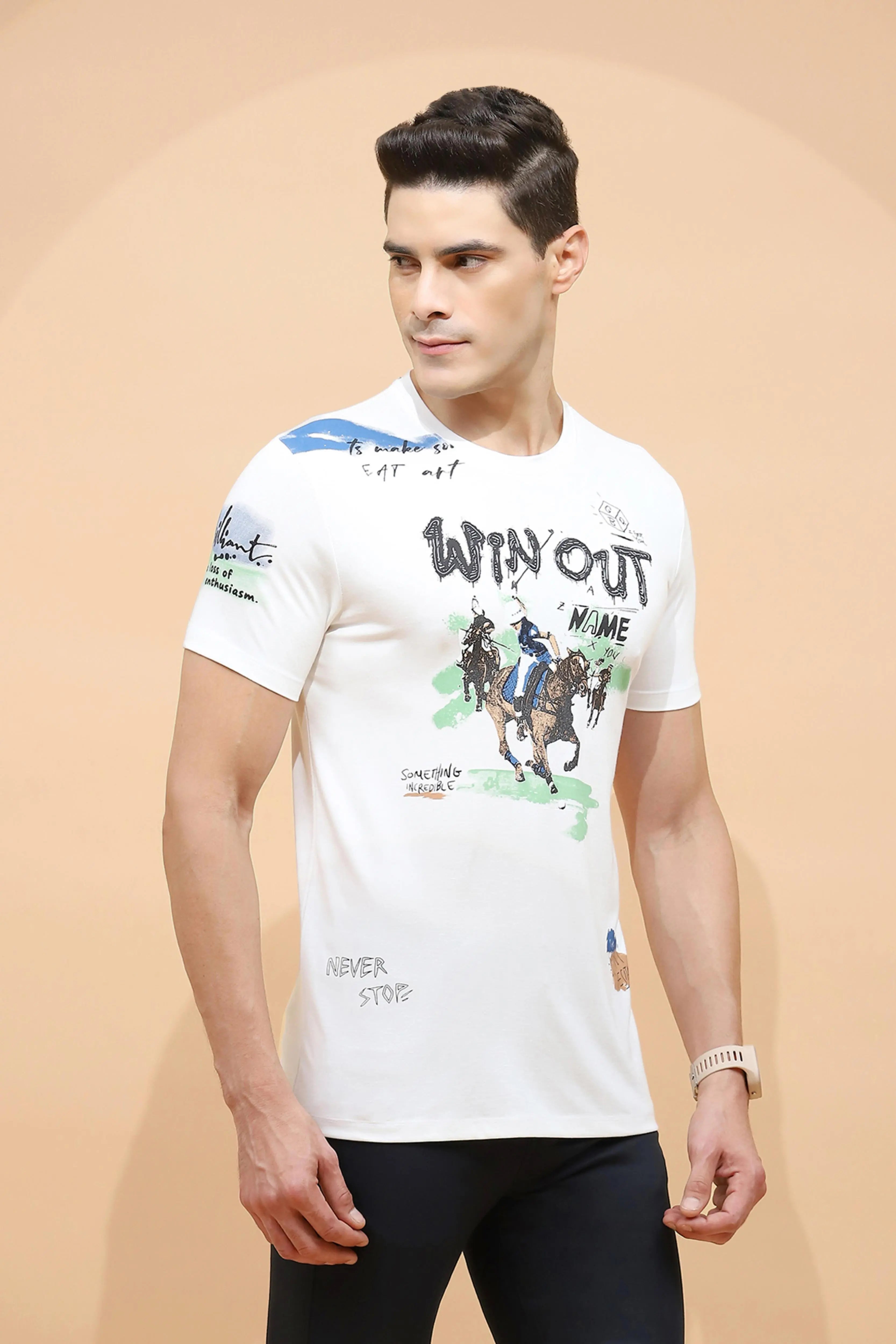 White Regular Fit Viscose Blend  T-Shirt - Global Republic