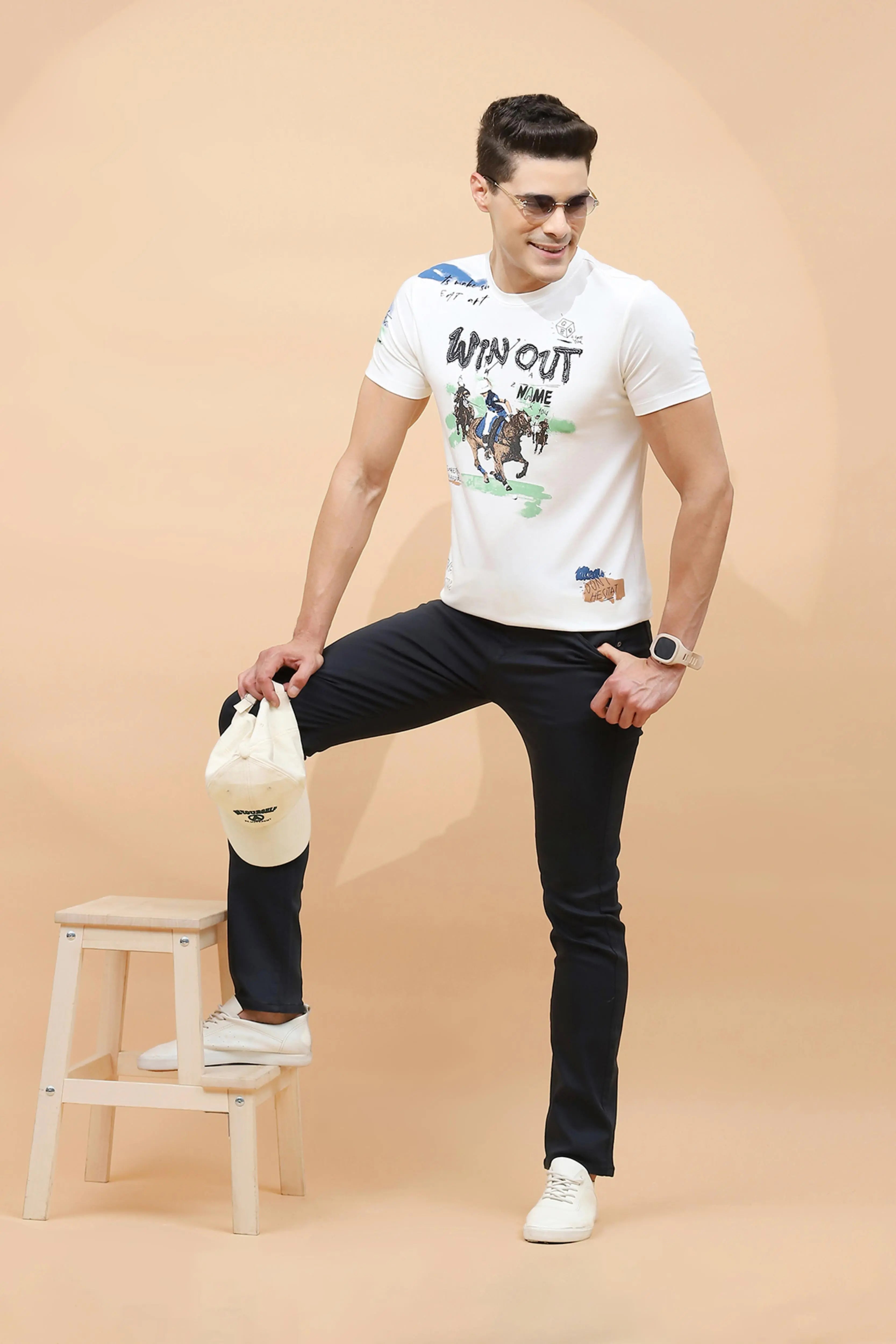 White Regular Fit Viscose Blend T-Shirt - Global Republic