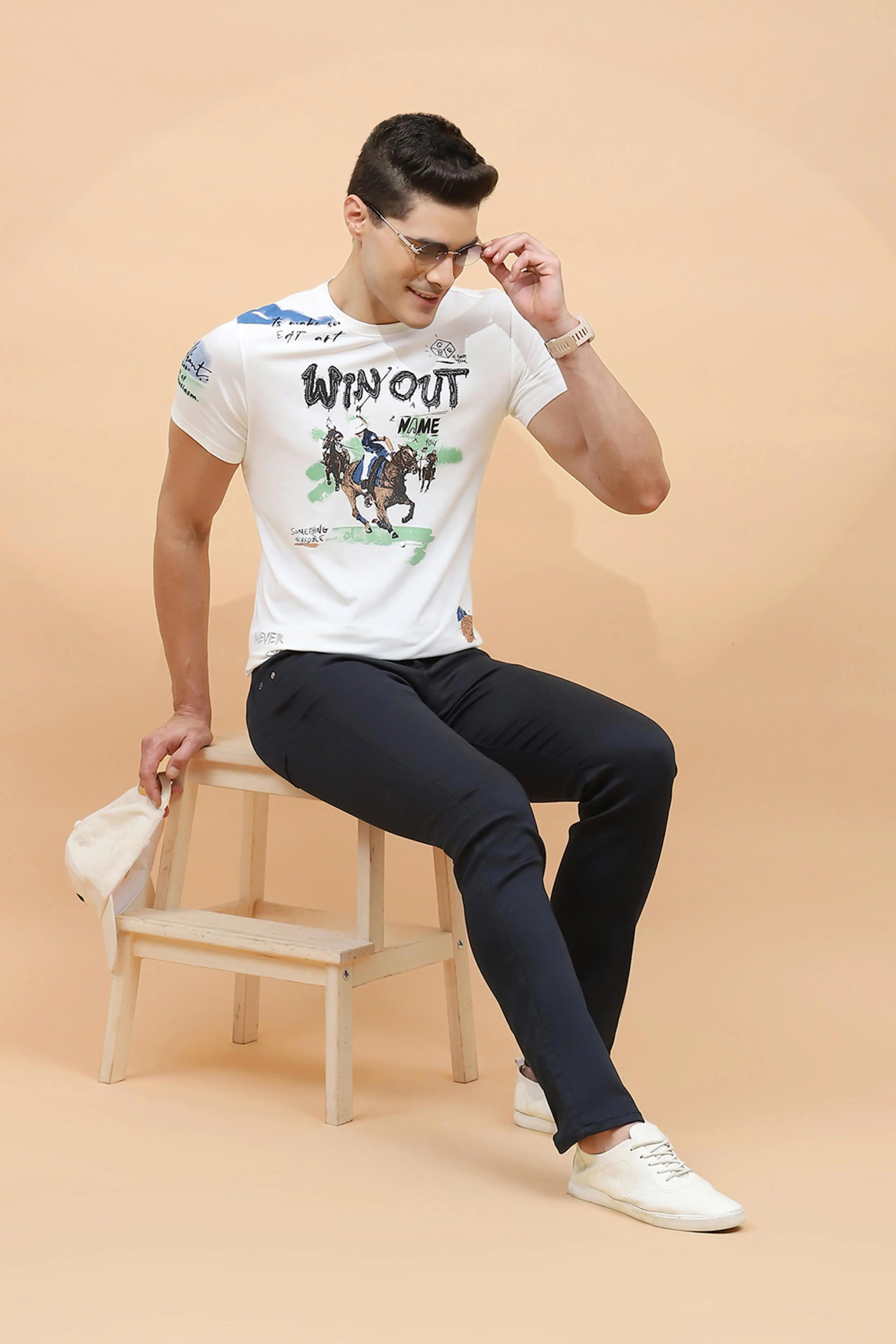 White Regular Fit Viscose Blend T-Shirt - Global Republic