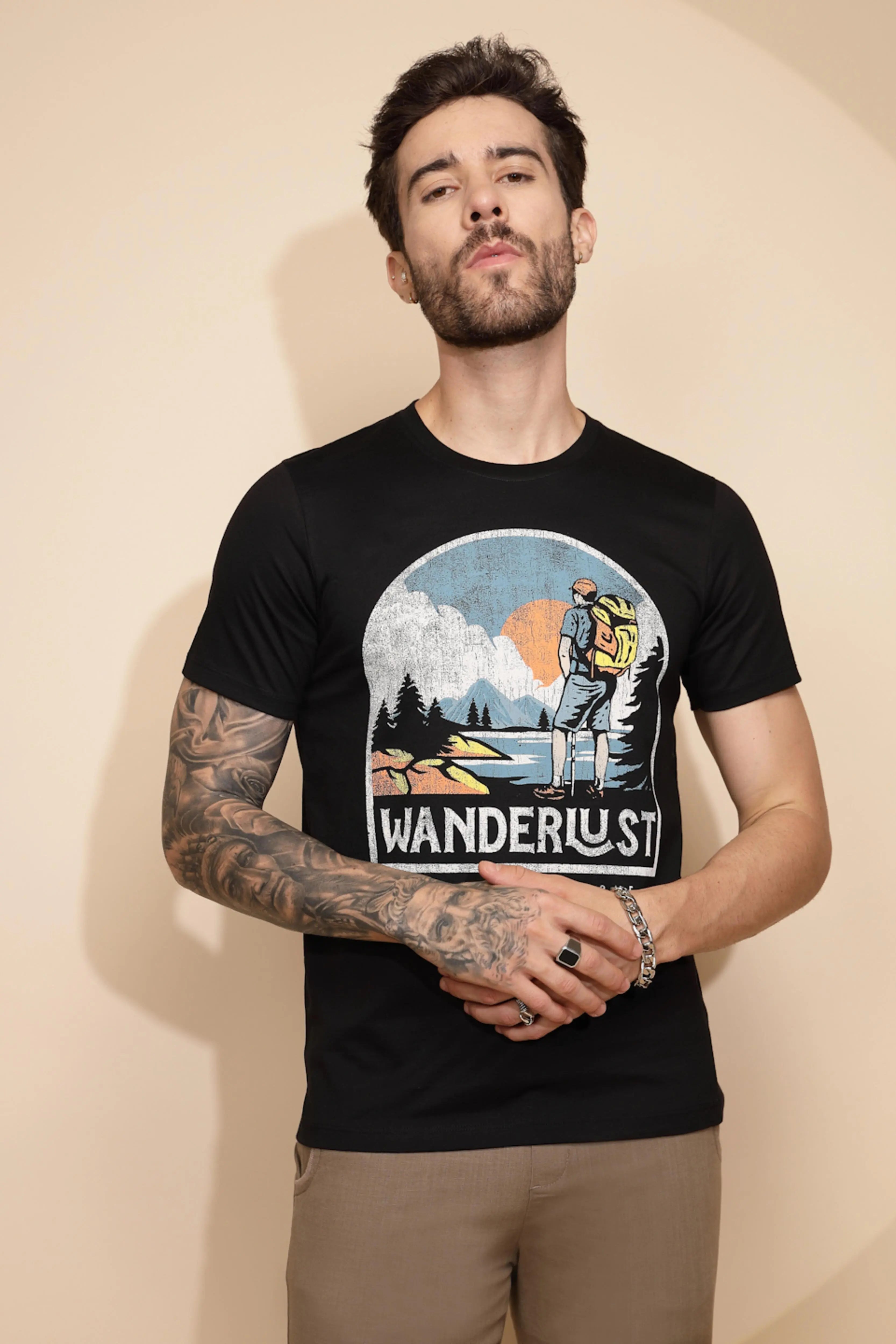 Black Printed Cotton T-Shirt - Global Republic