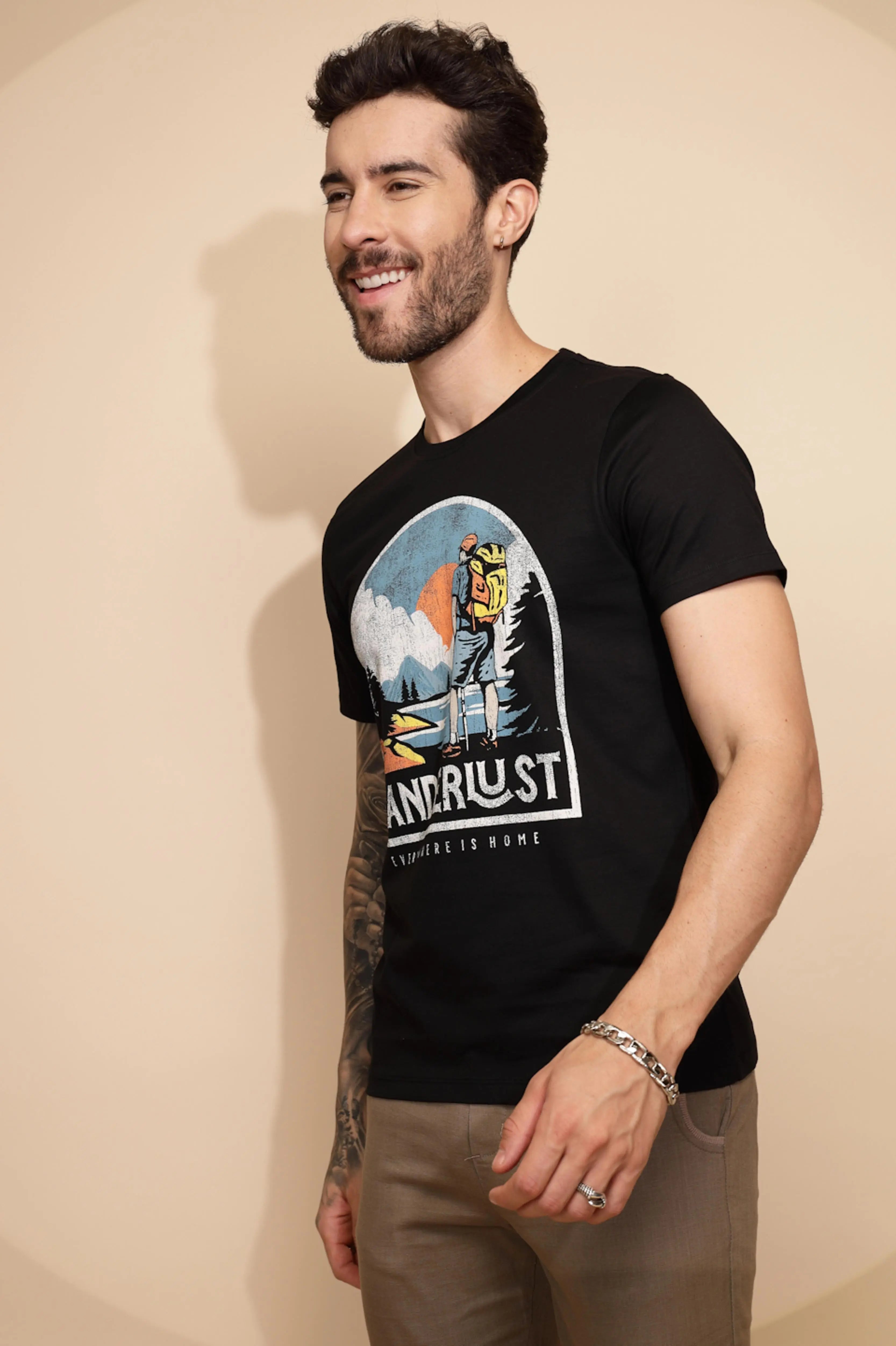Black Printed Cotton T-Shirt - Global Republic