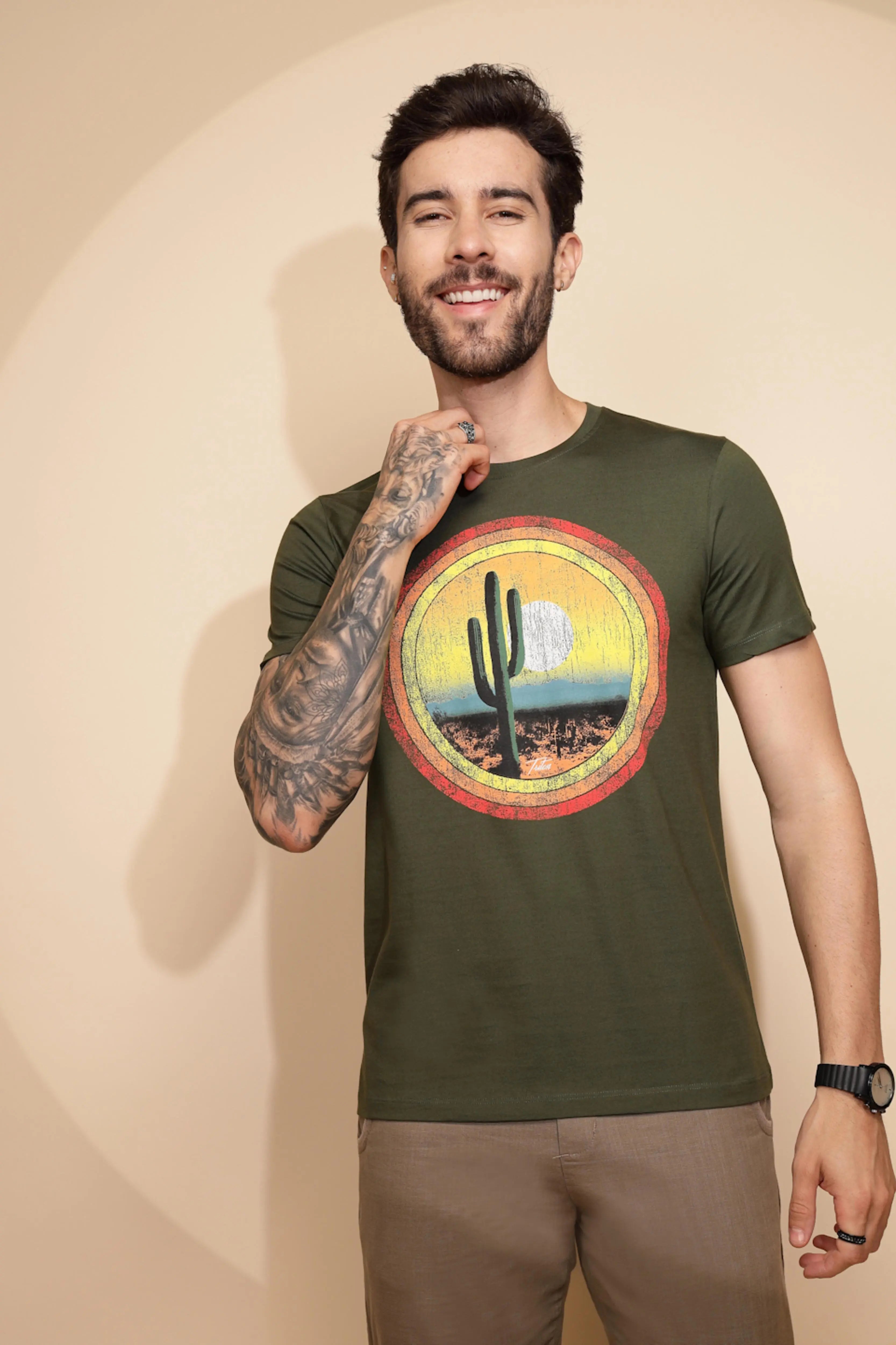 Green Cotton Regular Fit T-Shirt - Global Republic