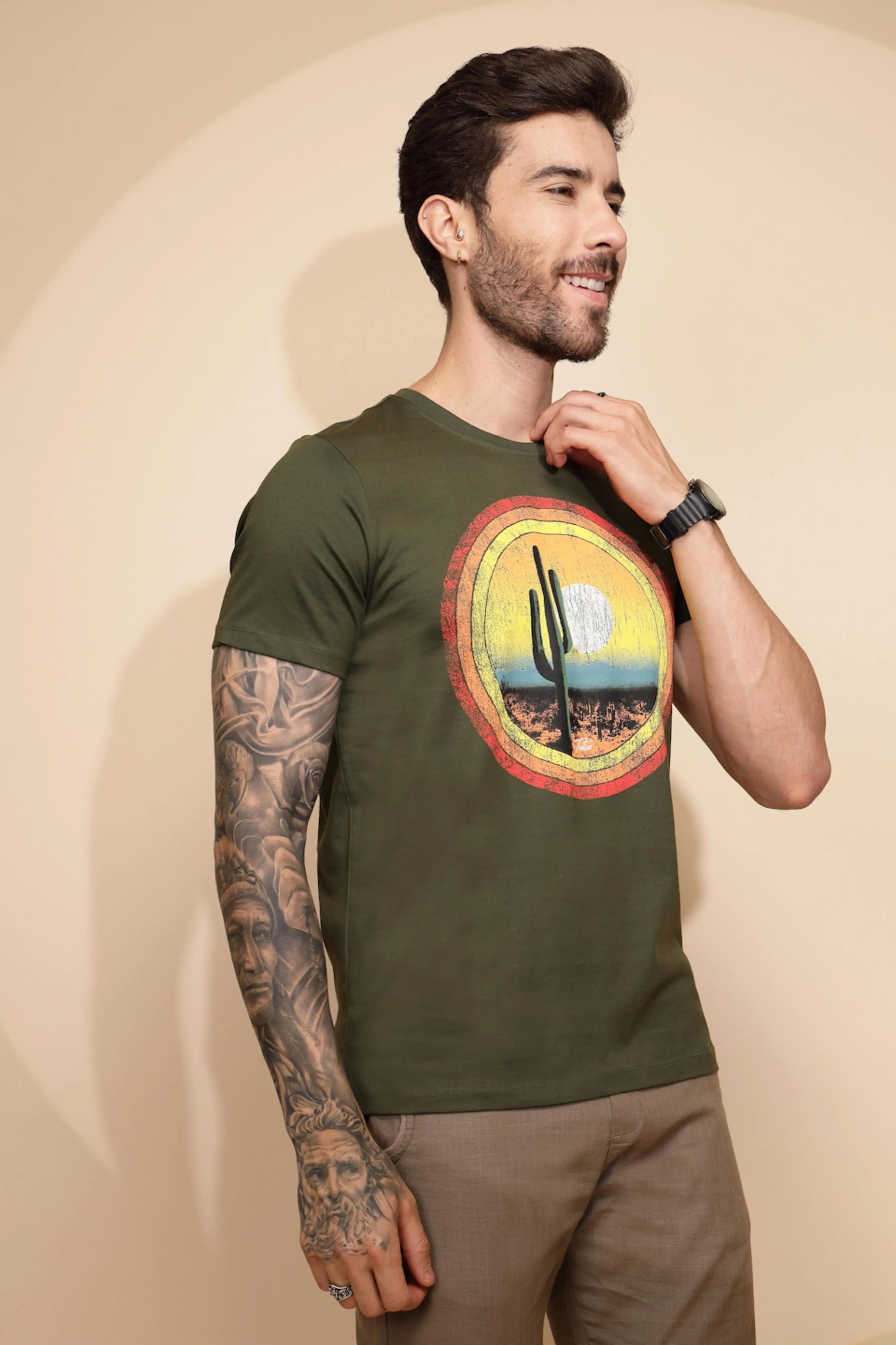 Green Cotton Regular Fit T-Shirt - Global Republic