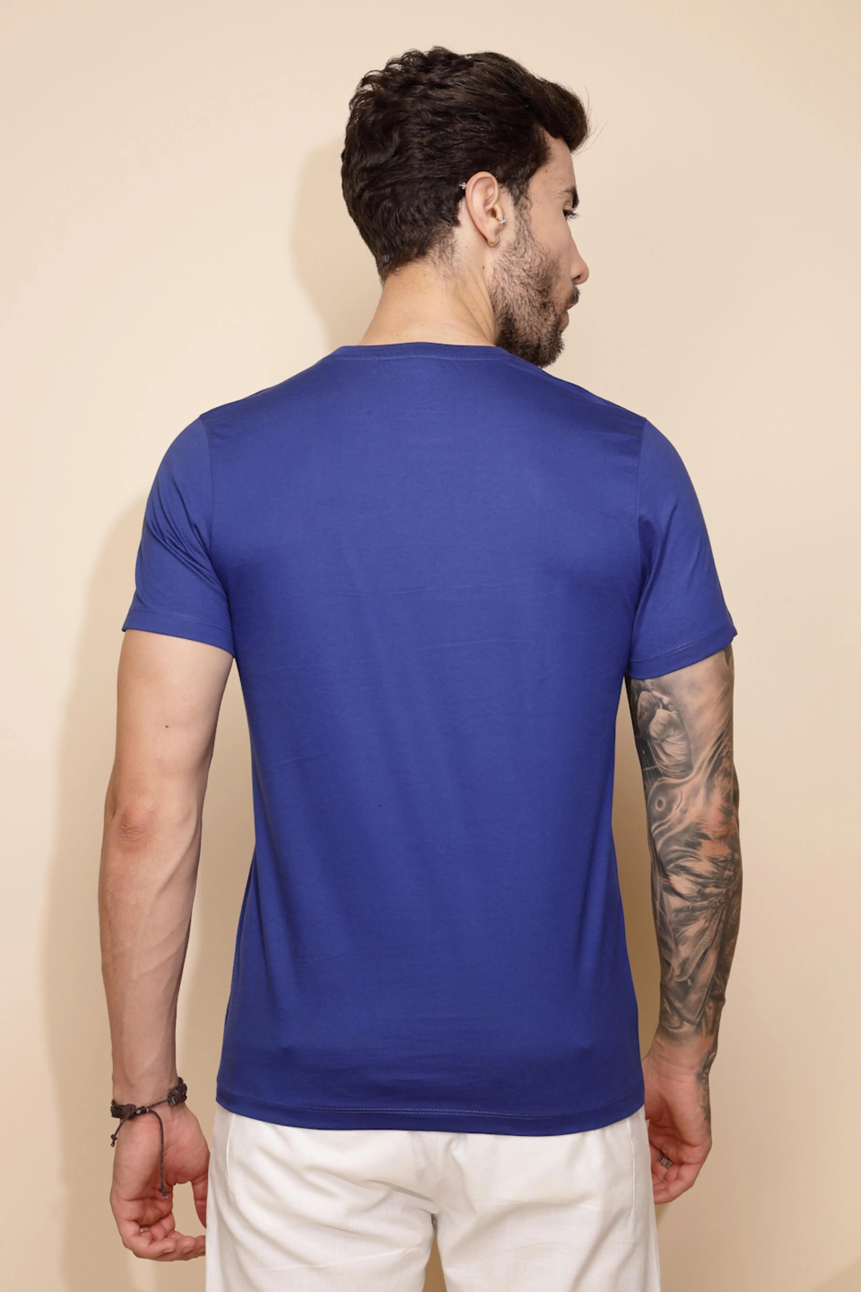 Blue Cotton Regular Fit T-Shirt For Men - Global Republic