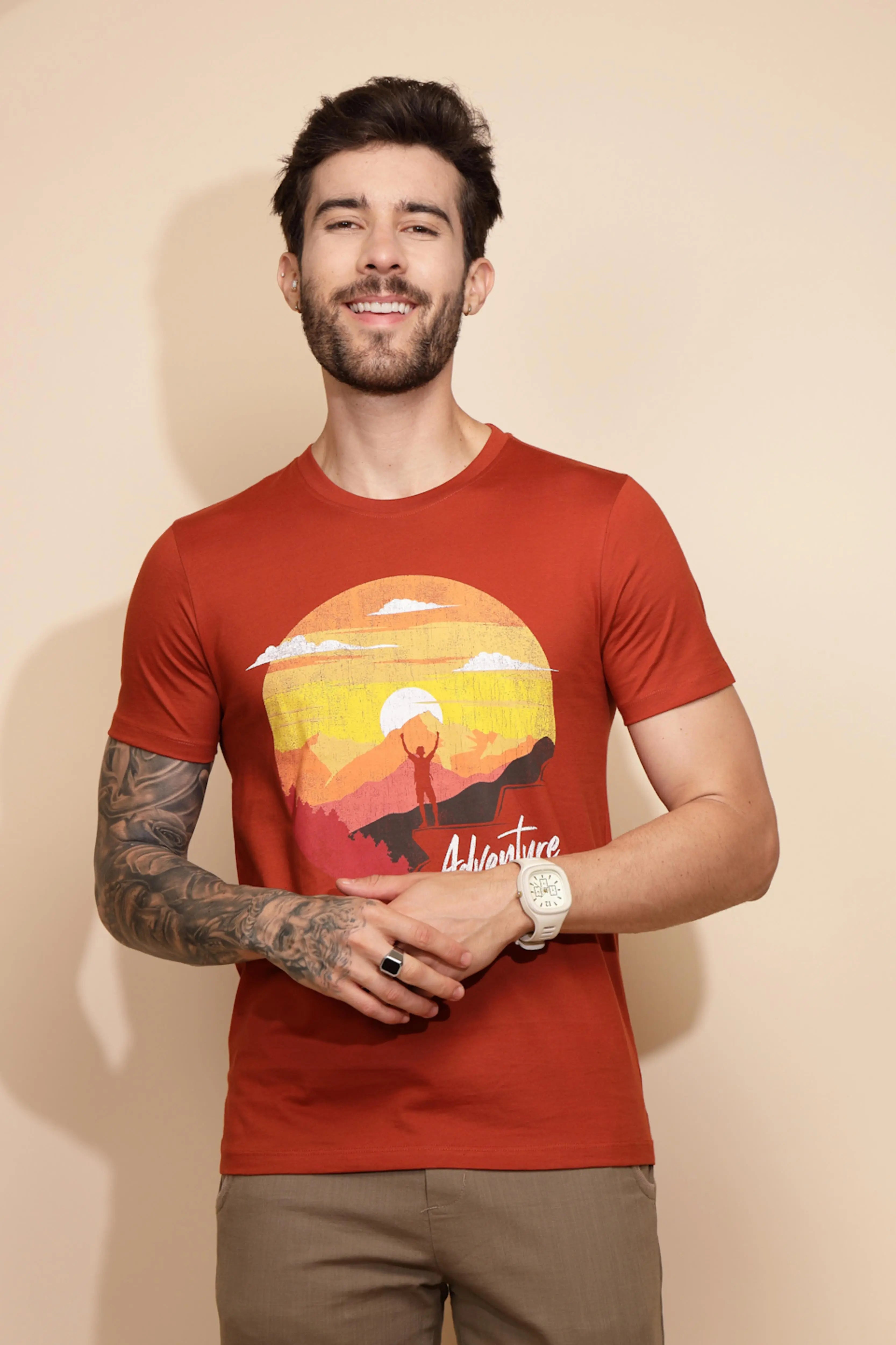 Orange Cotton Regular Fit T-Shirt - Global Republic