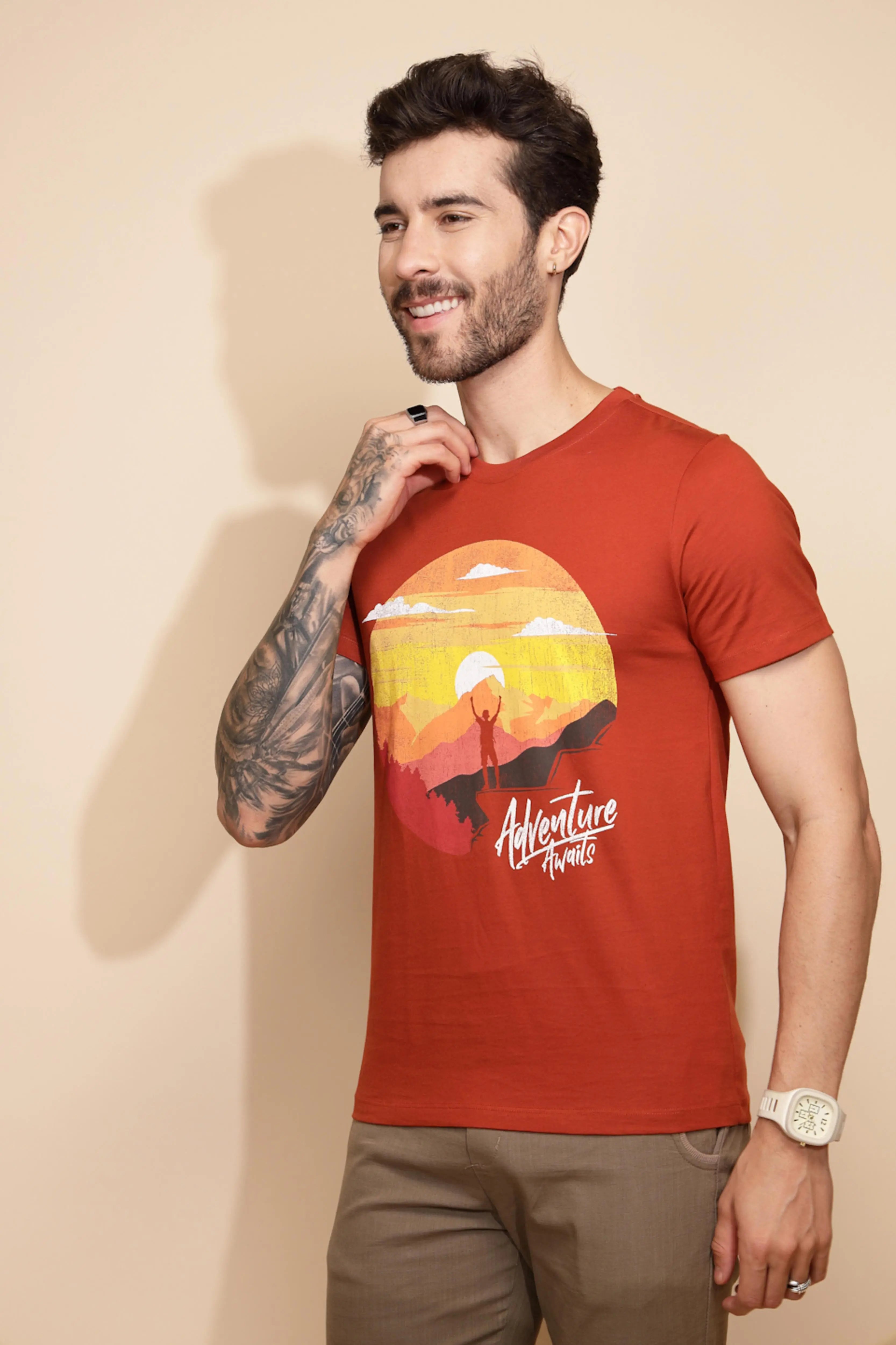 Orange Cotton Regular Fit T-Shirt - Global Republic
