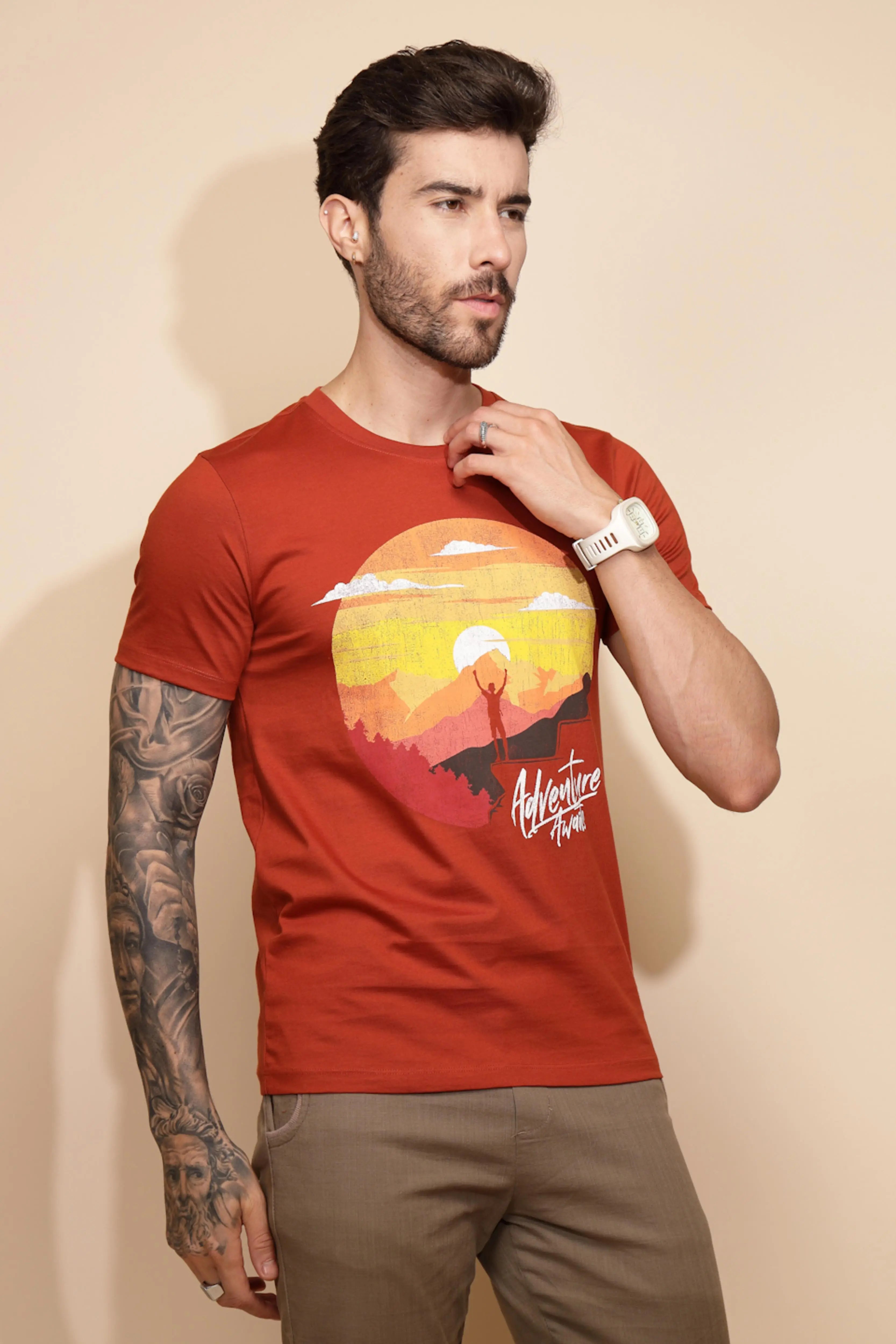 Orange Cotton Regular Fit T-Shirt - Global Republic