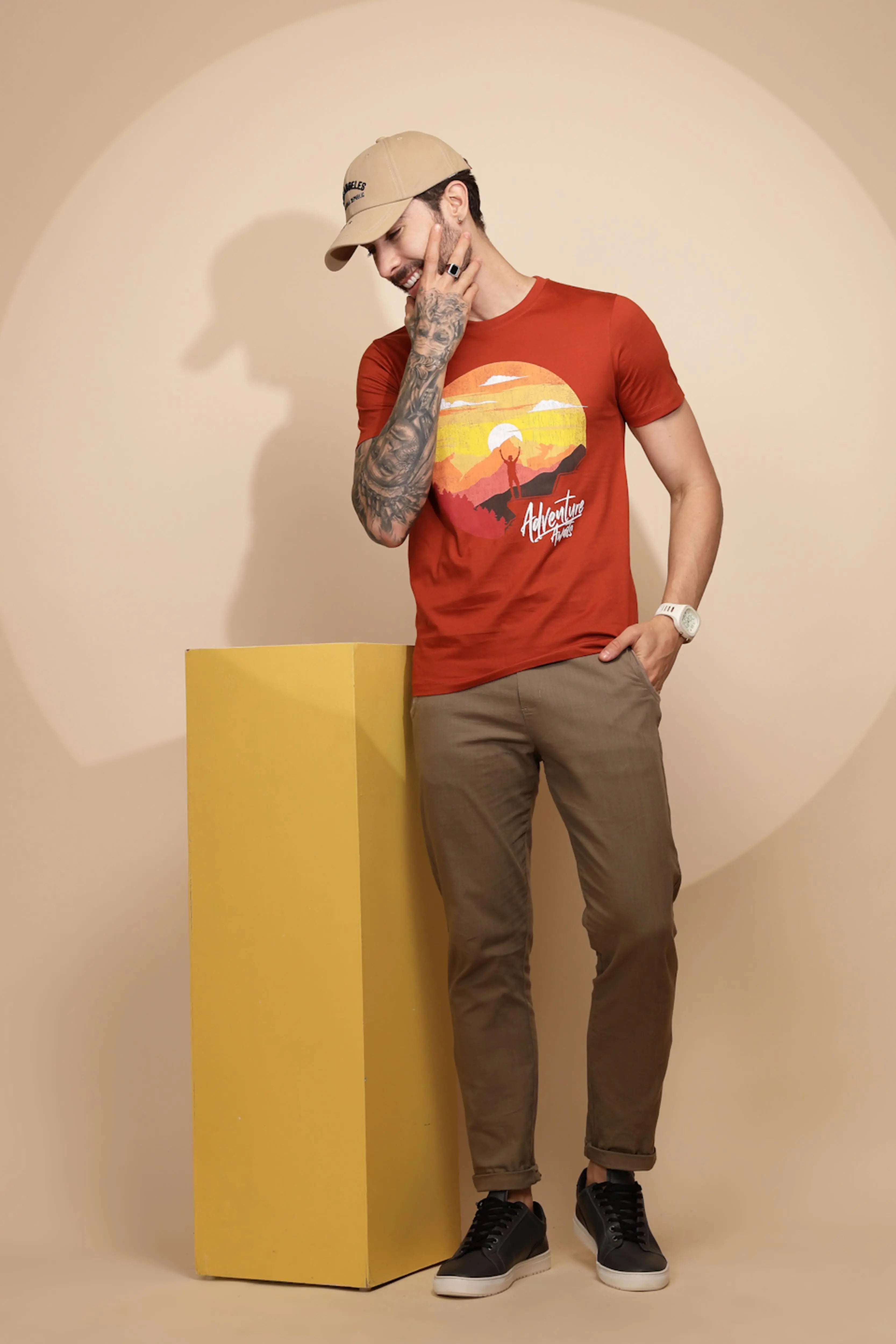 Orange Cotton Regular Fit T-Shirt - Global Republic